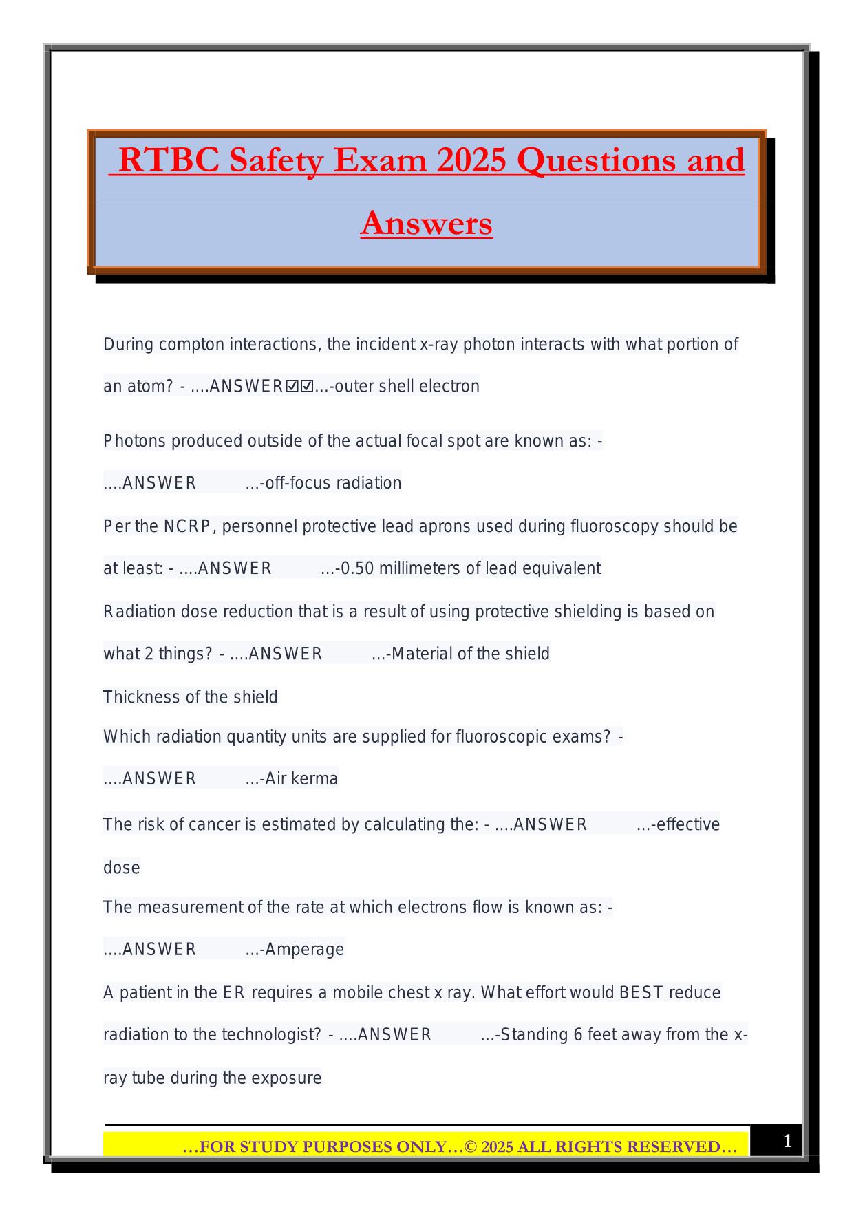 RTBC Safety Exam 2025 Questions and Answers