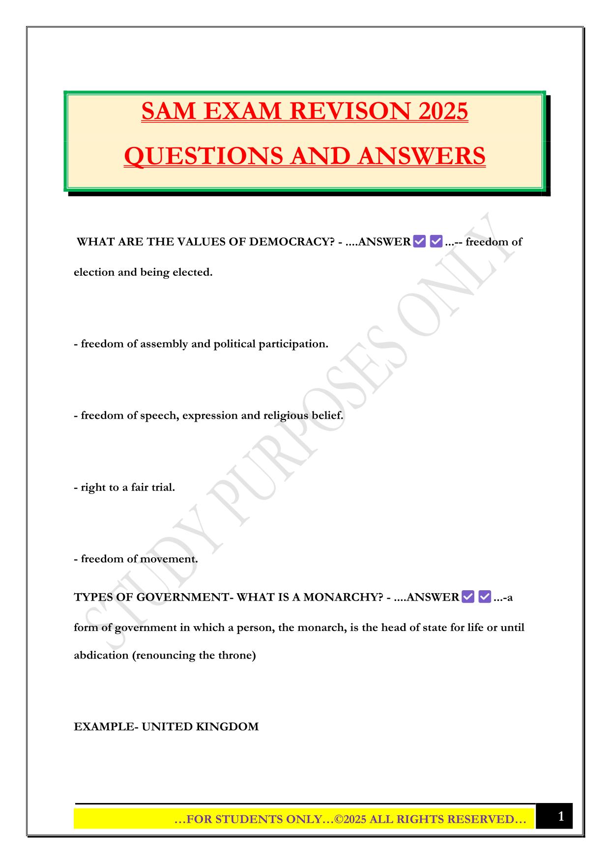 SAM EXAM REVISON 2025 QUESTIONS AND ANSWERS