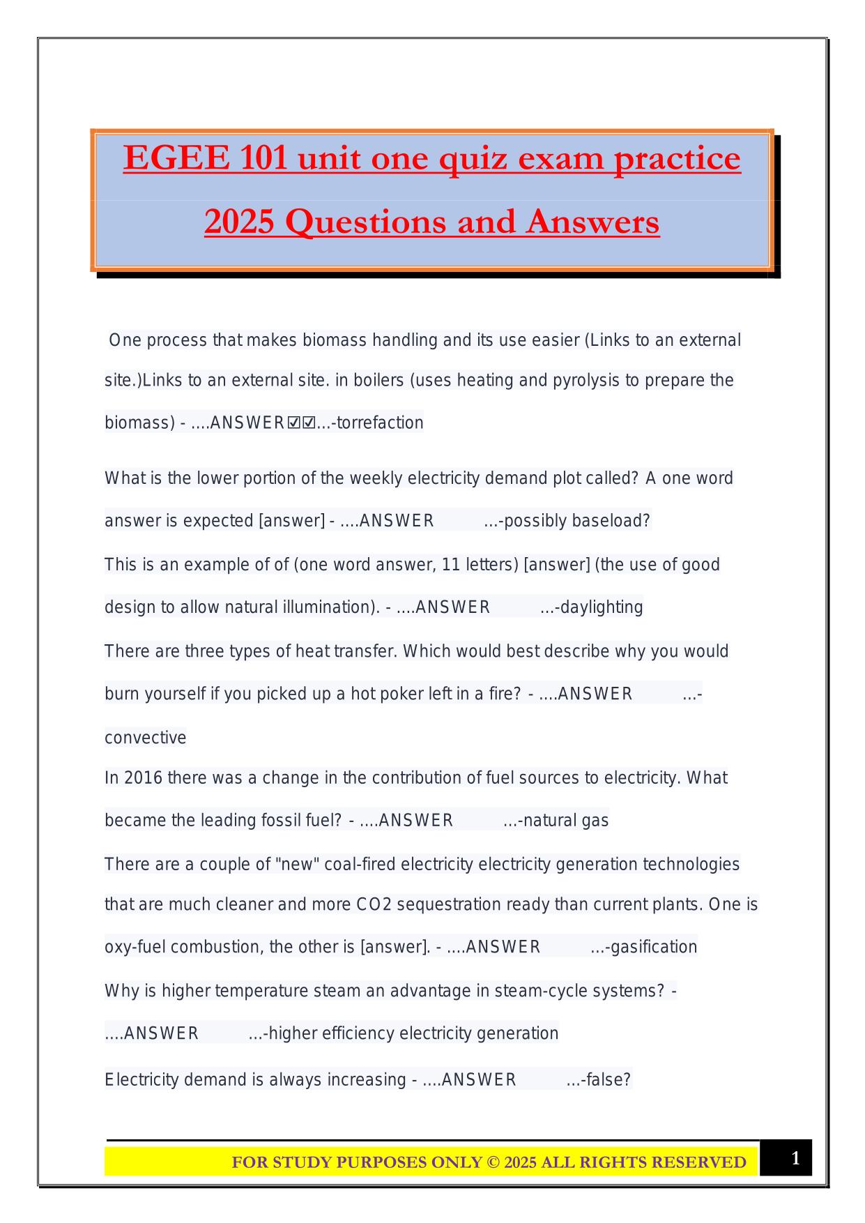 EGEE 101 unit one quiz exam practice 2025 Questions and Answers