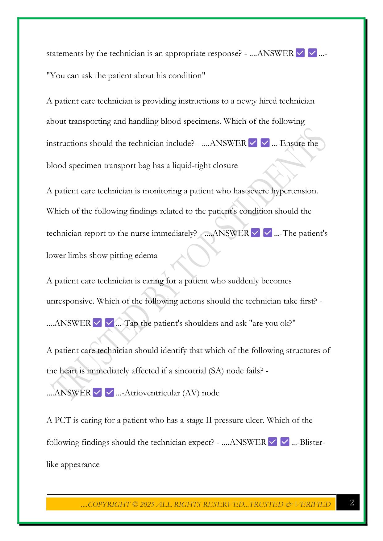 PCT CERTIFICATION EXAM QUESTIONS WITH CORRECT ANSWERS 2025