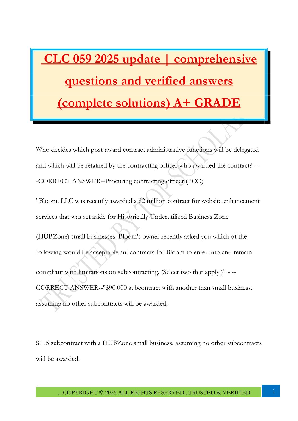 CLC 059 2025 update | comprehensive questions and verified answers (complete solutions) A+ GRADE