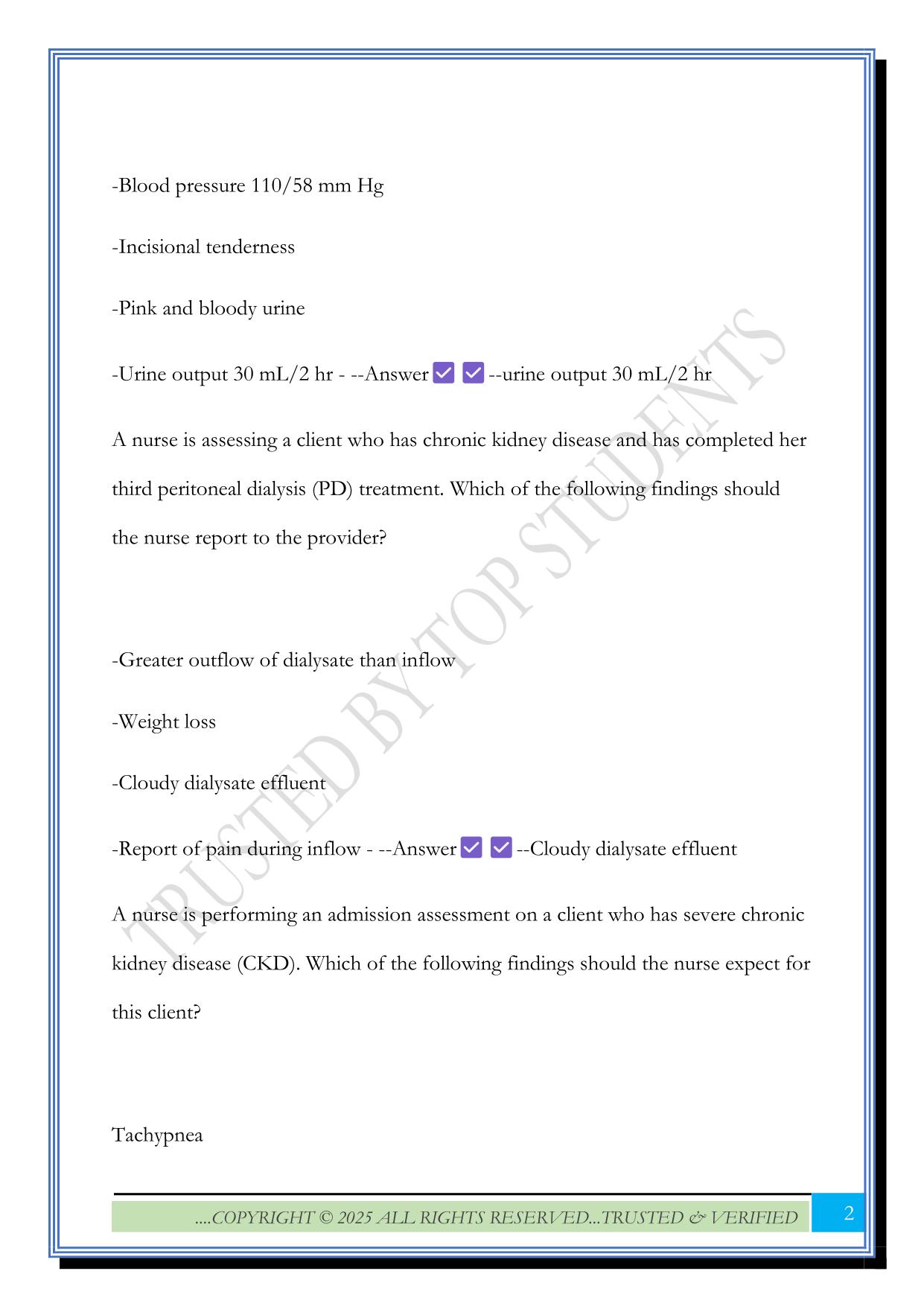 ATI Renal and Urinary Exam 2025 Questions and Answers