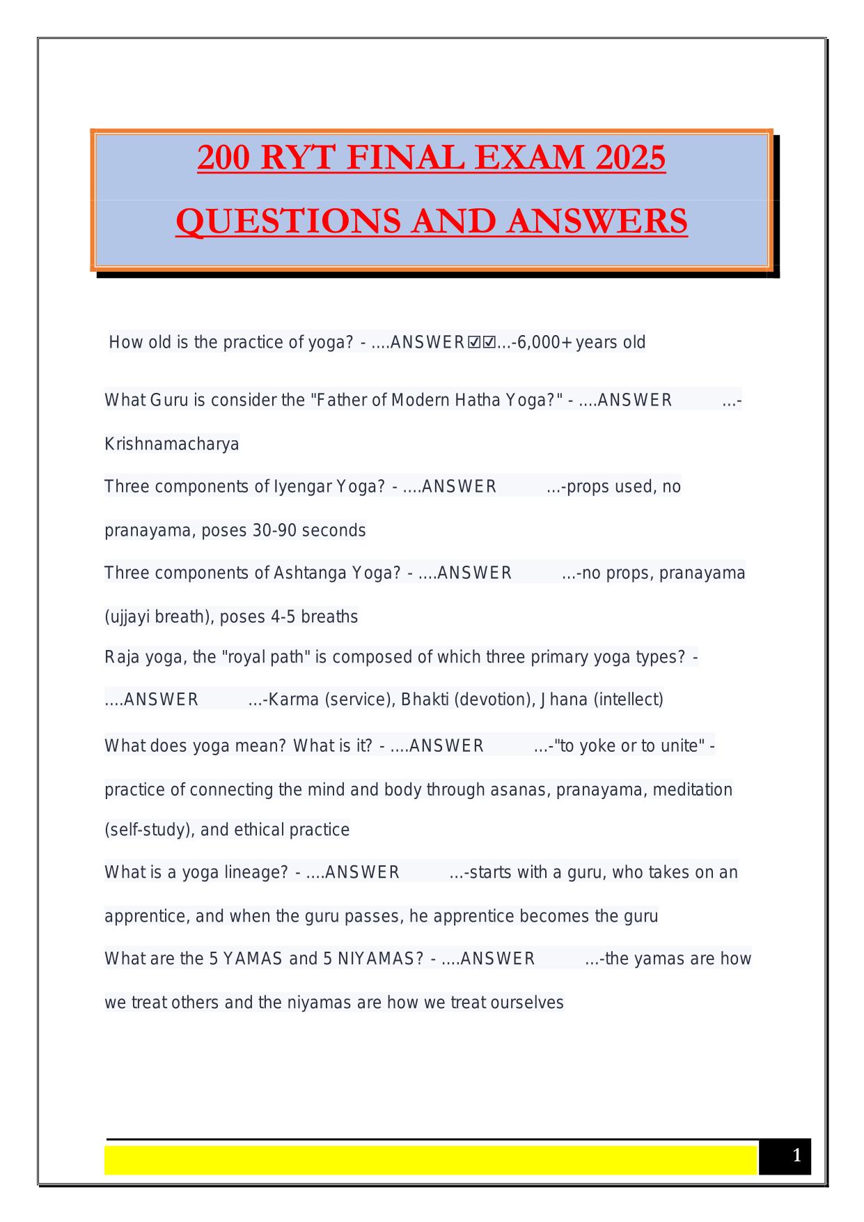 200 RYT FINAL EXAM 2025 QUESTIONS AND ANSWERS