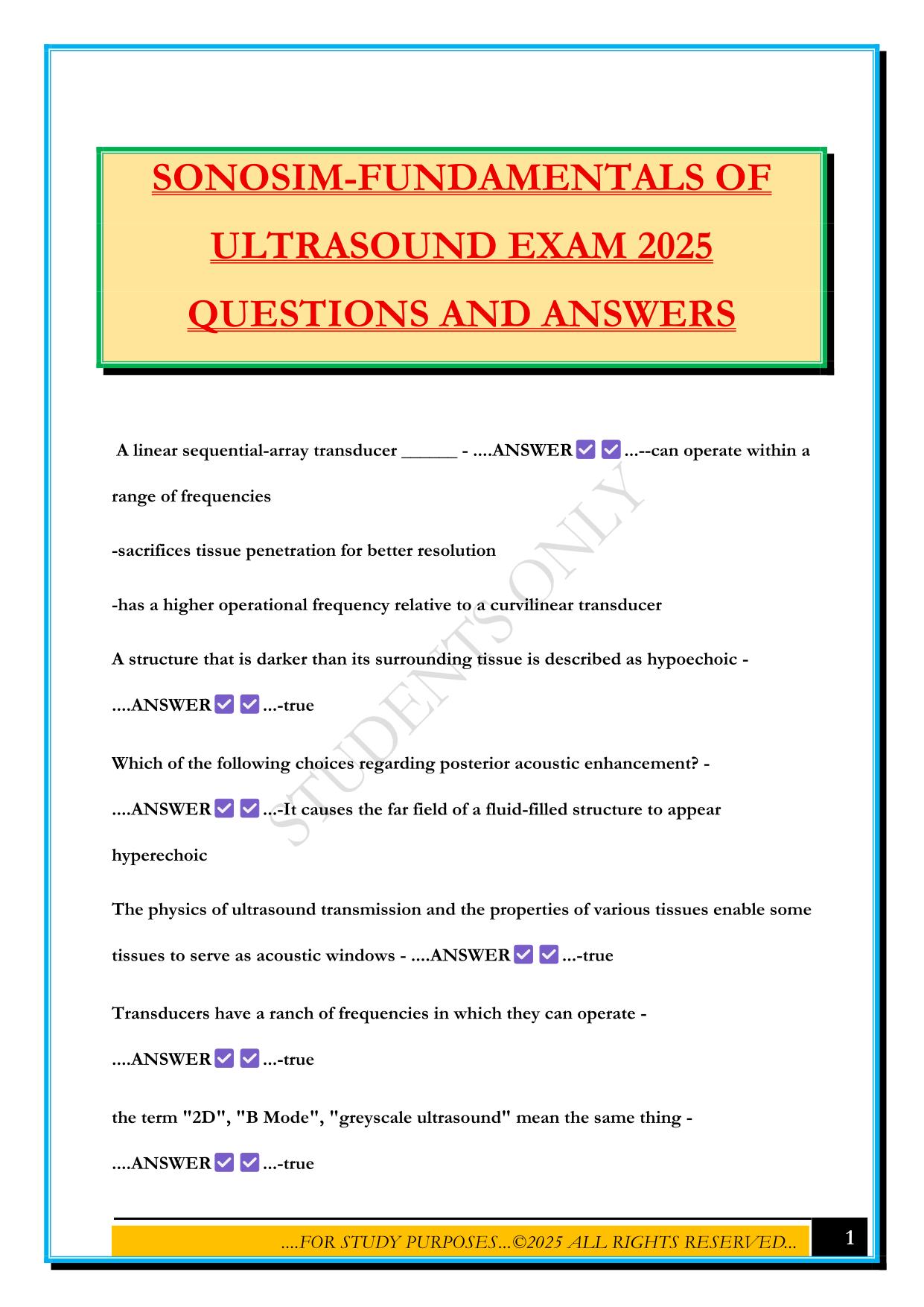 SONOSIM Bundled Exams 2025/2026 |Questions and Answers |100% Pass