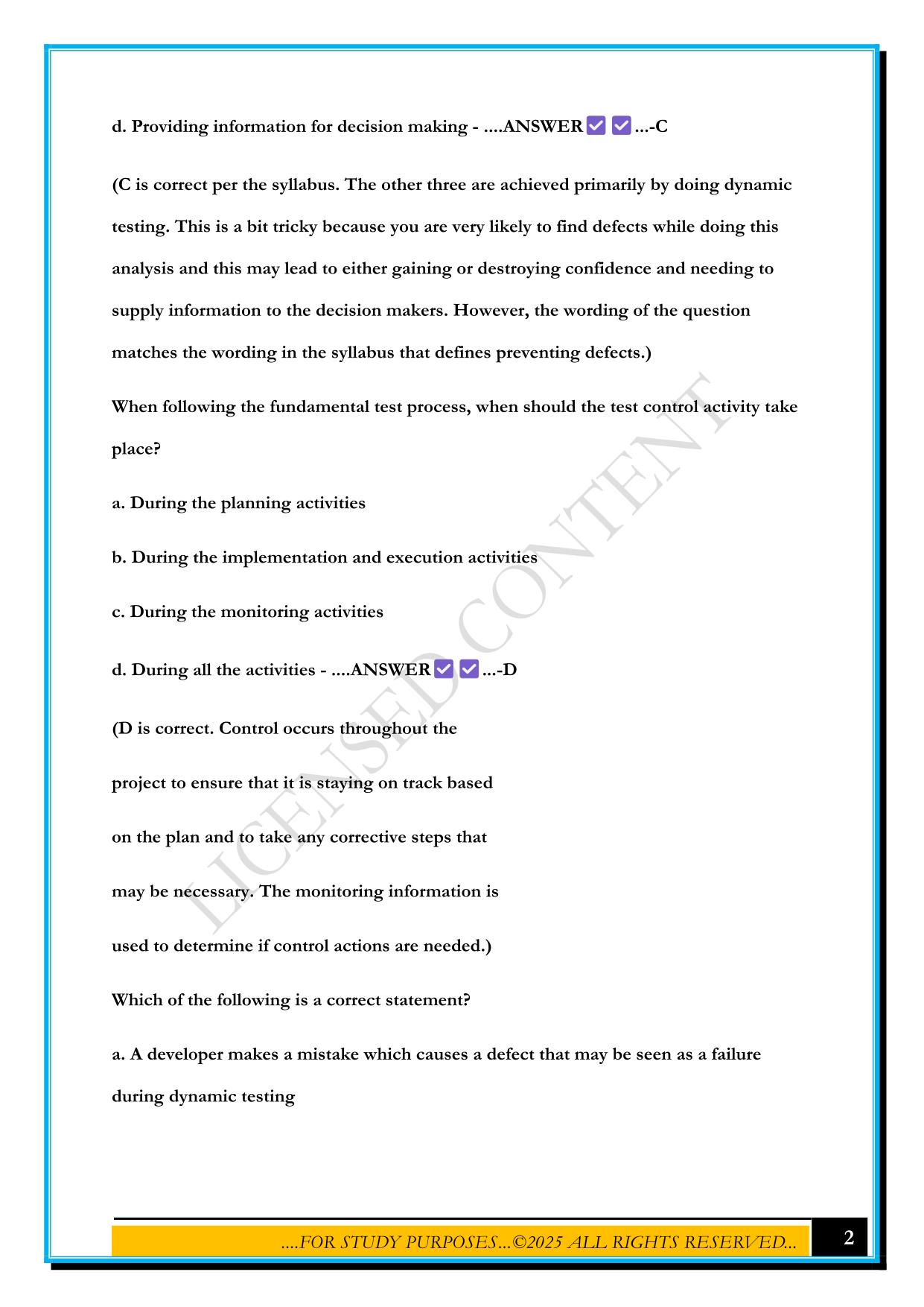 ISTQB FOUNDATION LEVEL EXAM 2025 QUESTIONS AND ANSWERS