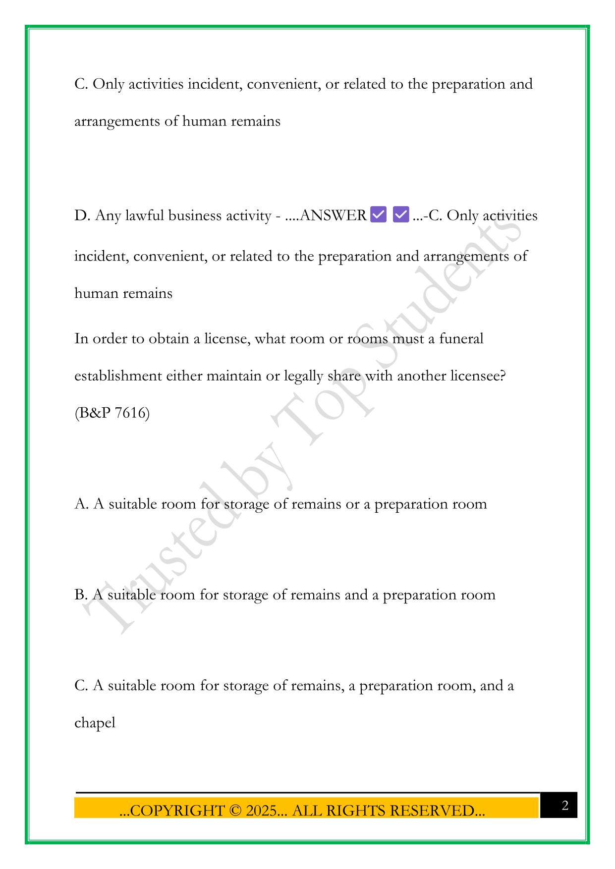 CA LAW REVIEW - FUNERAL ARRANGER EXAM 2025 QUESTIONS AND ANSWERS