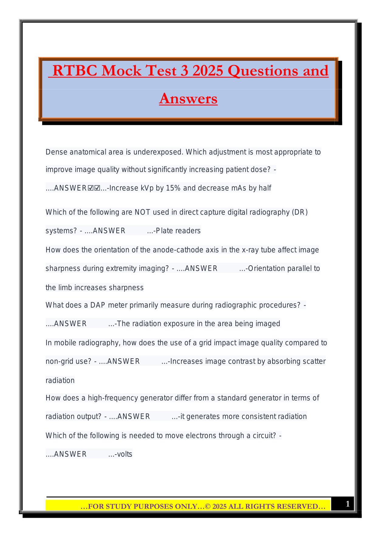 RTBC Mock Test 3 2025 Questions and Answers