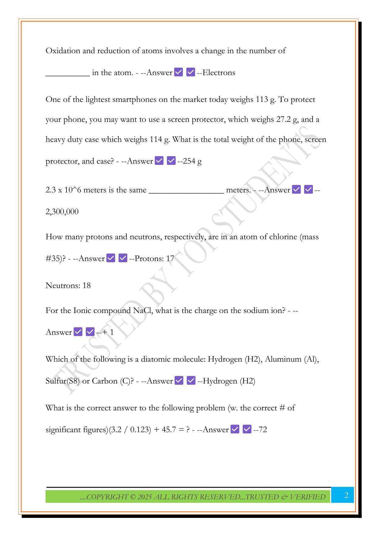 CHM 1020 - Final Exam Study Guide 2025 Questions and Answers
