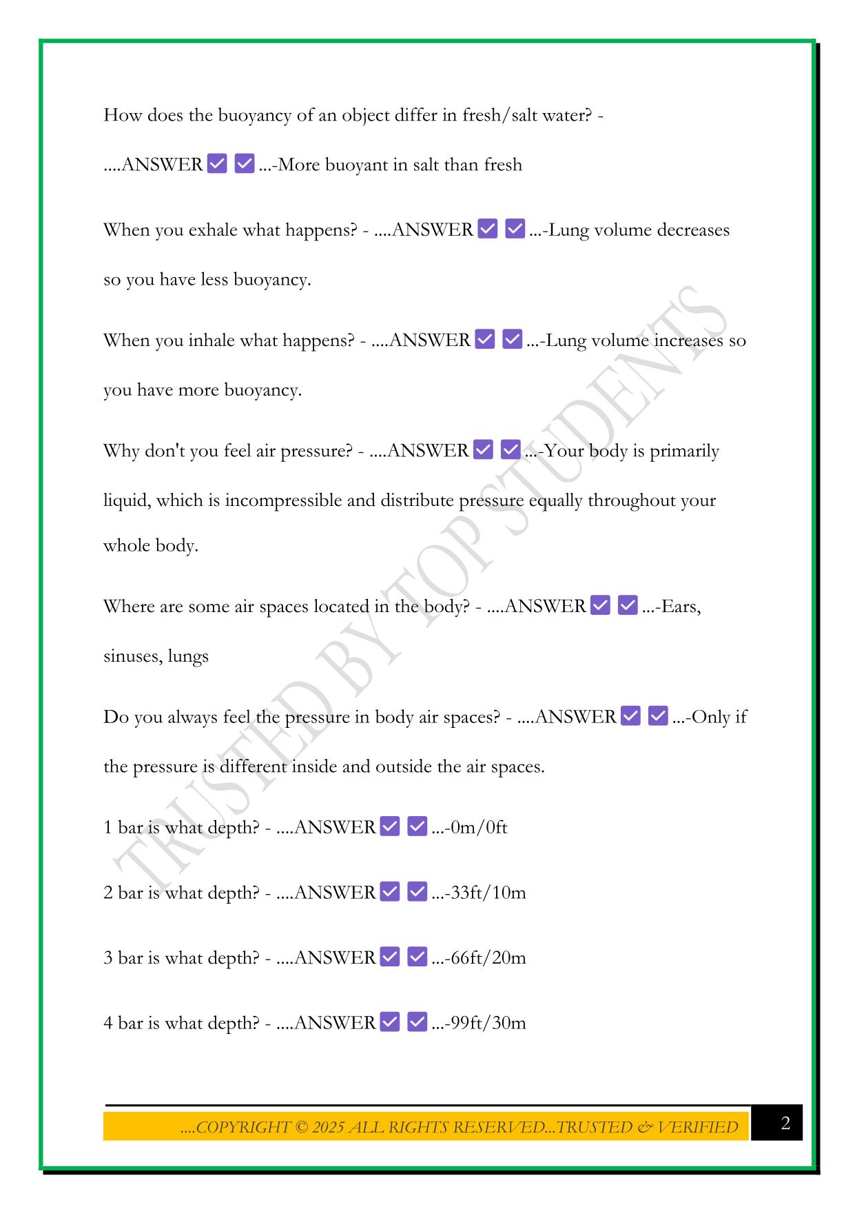 PADI OPEN WATER EXAM STUDY GUIDE 2025 QUETSIONS AND ANSWERS