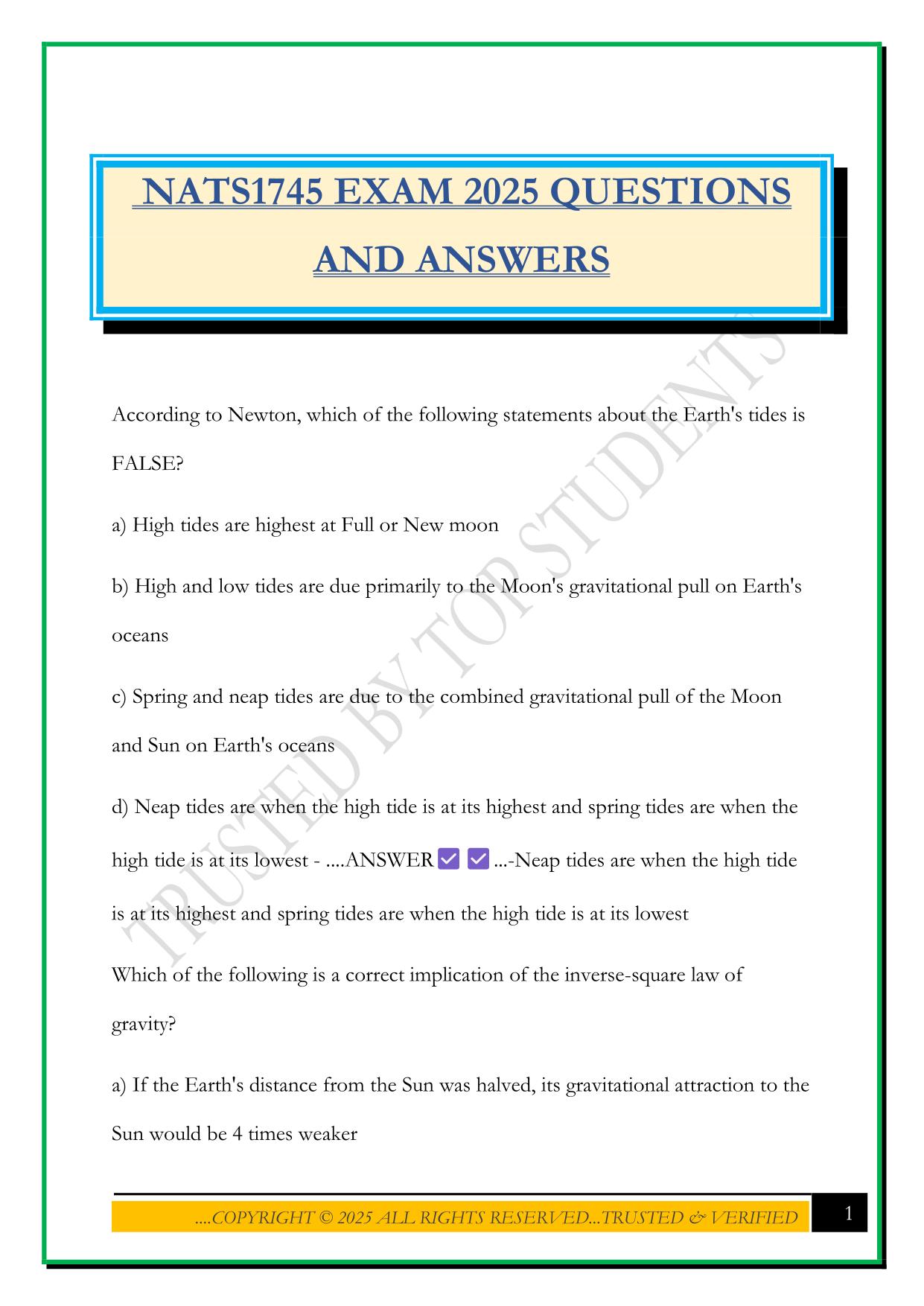 NATS1745 EXAM 2025 QUESTIONS AND ANSWERS