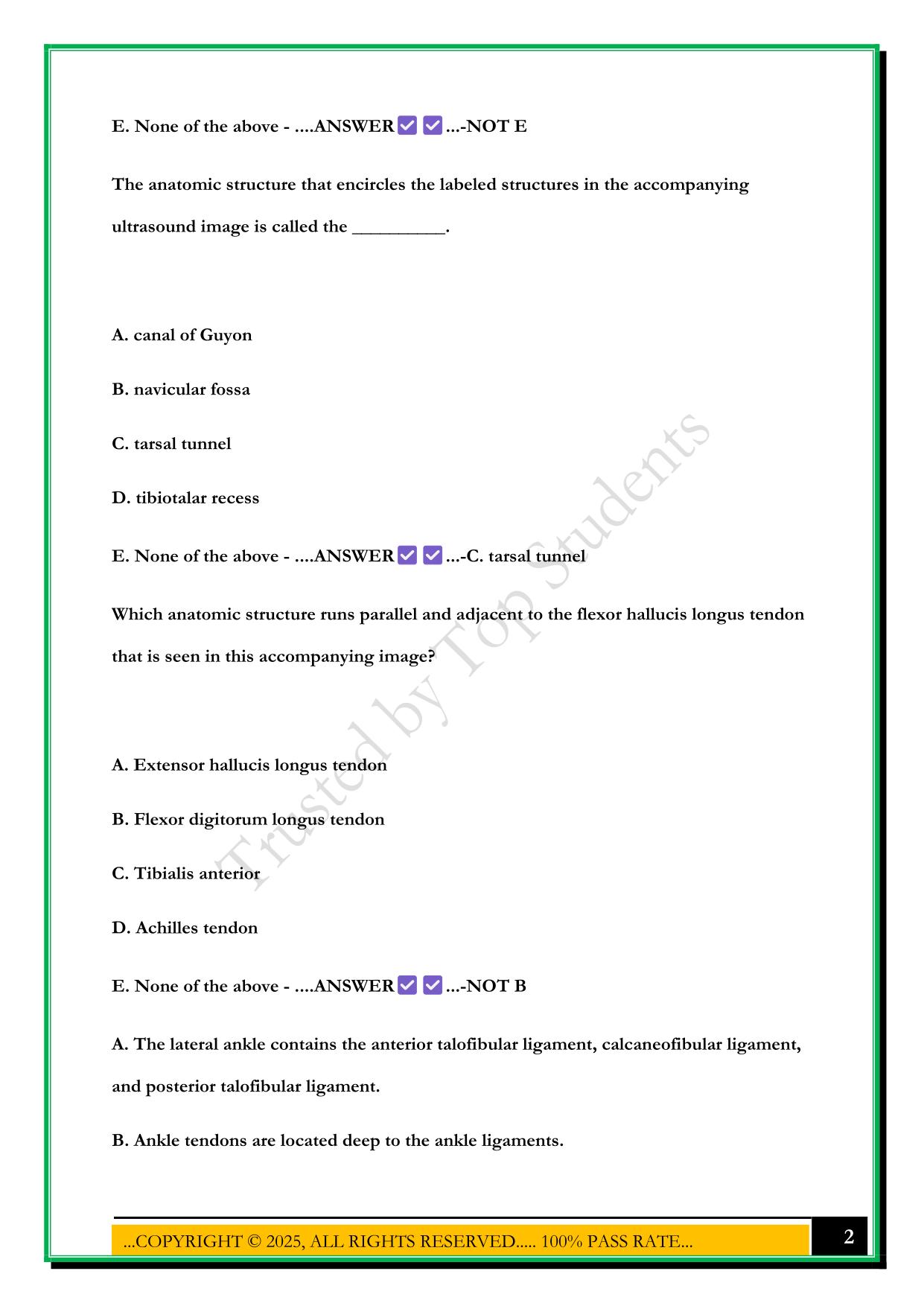 SONOSIM MASTERY TEST- ANKLE EXAM 2025 QUESTIONS AND ANSWERS