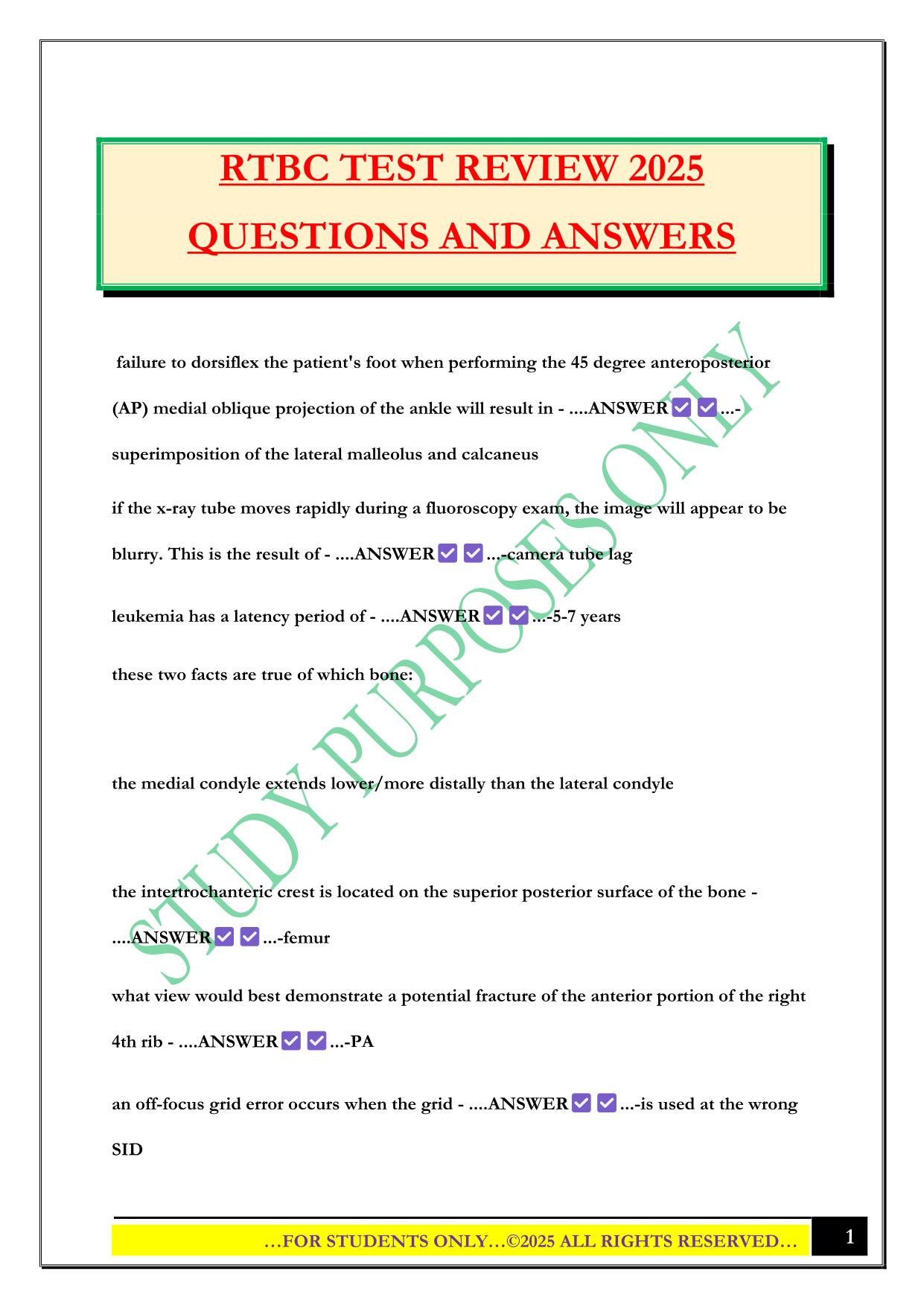 RTBC TEST REVIEW 2025 QUESTIONS AND ANSWERS