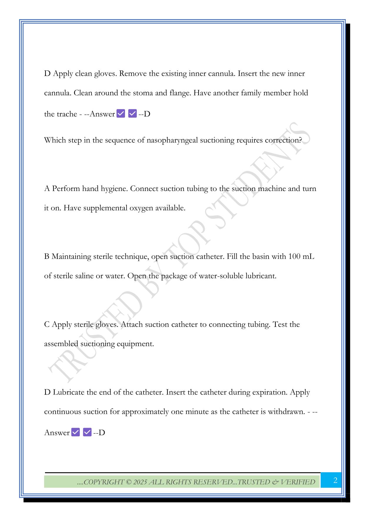 Suctioning and Tracheostomy Care Exam 2025 Questions and Answers