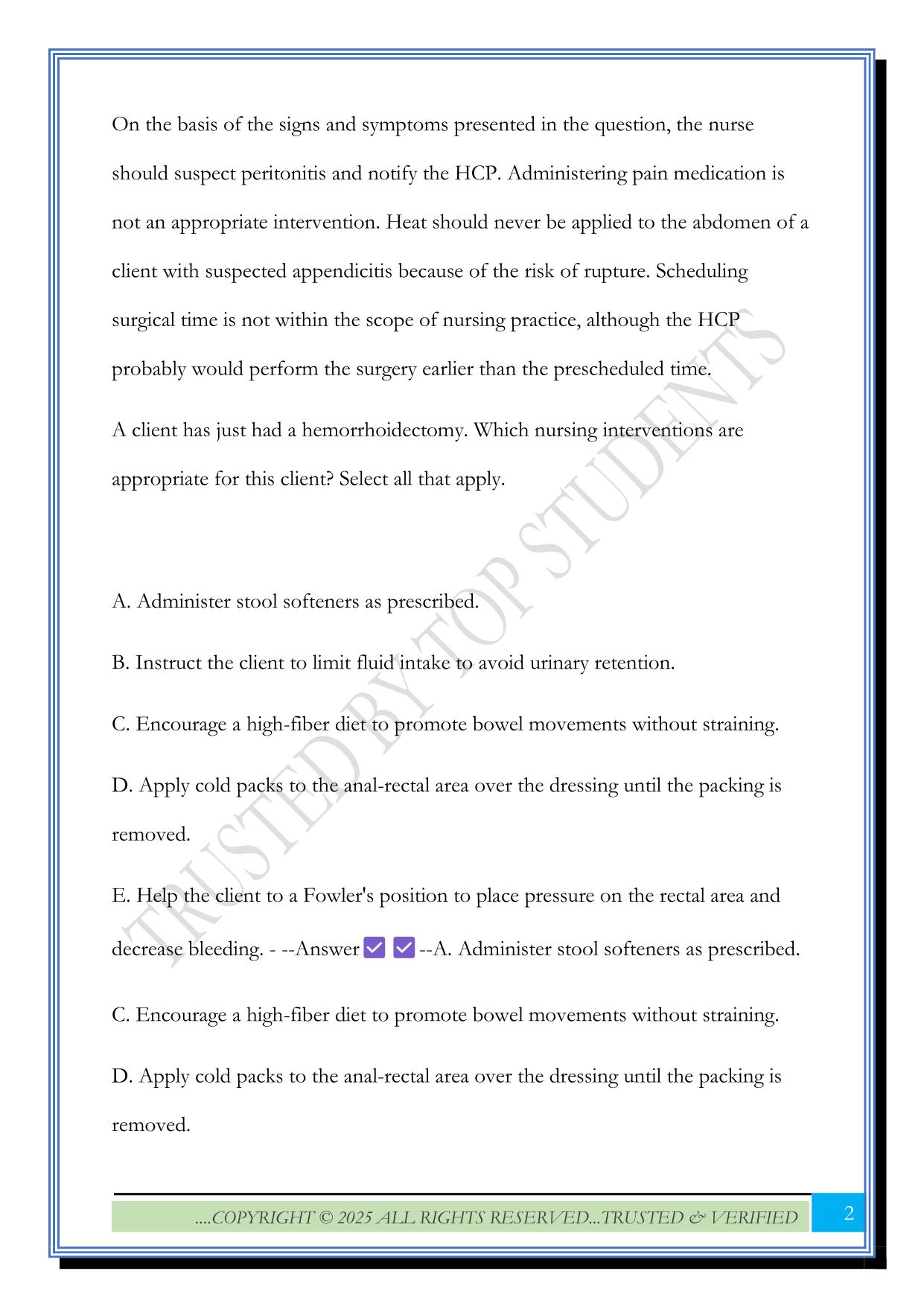 Med Surg Gastrointestinal NCLEX Questions 2025 with Correct Answers