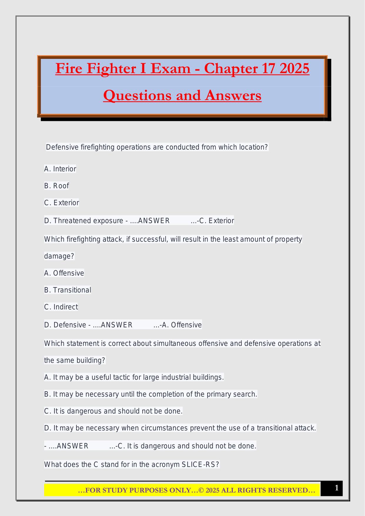 Fire Fighter I Exam - Chapter 17 2025 Questions and Answers