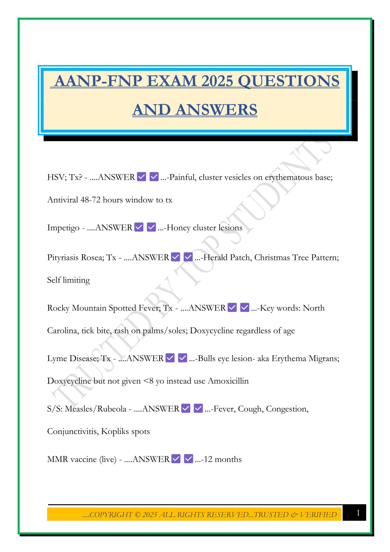 AANP-FNP EXAM 2025 QUESTIONS AND ANSWERS