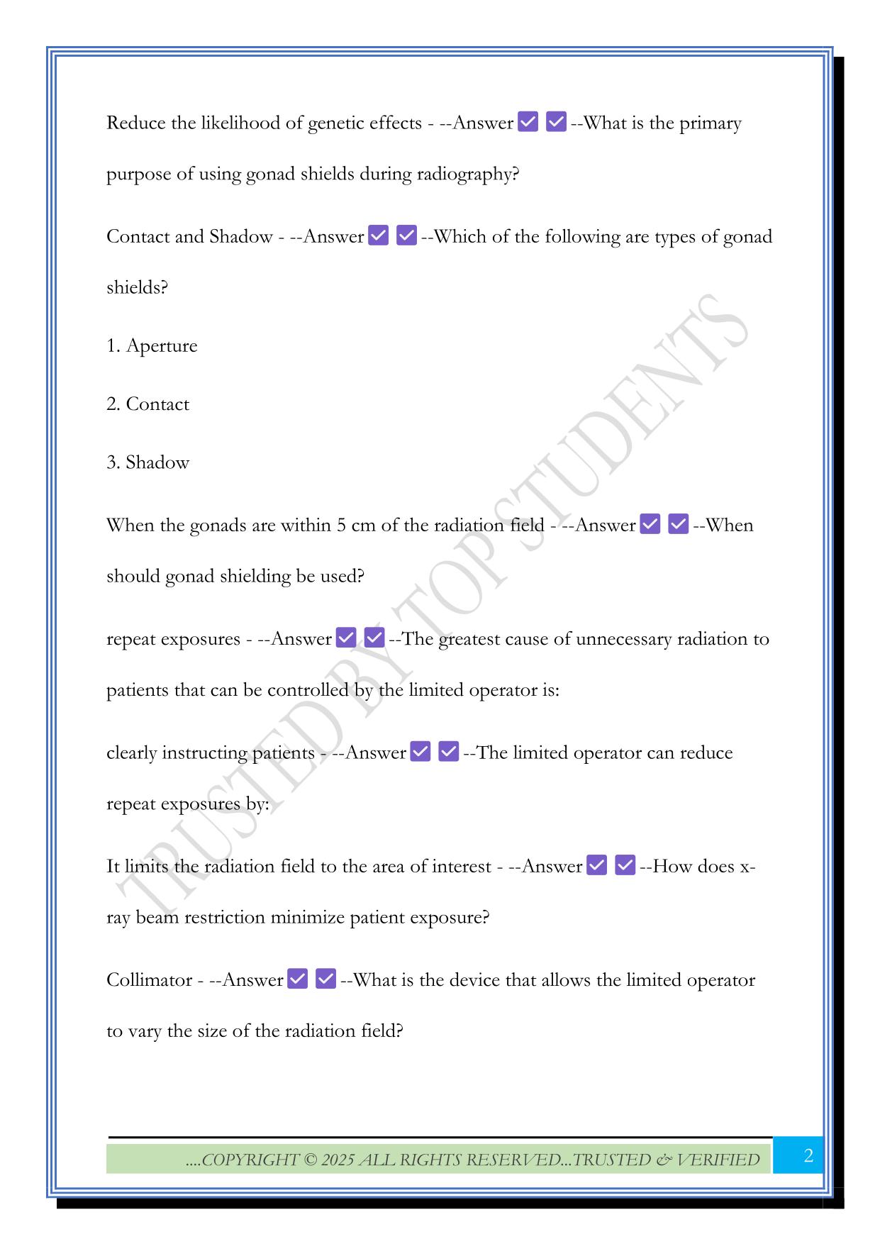 Simulated Exam for the Limited Scope of Practice in Radiology Practice- Core Test 1 2025 Questions and Answers