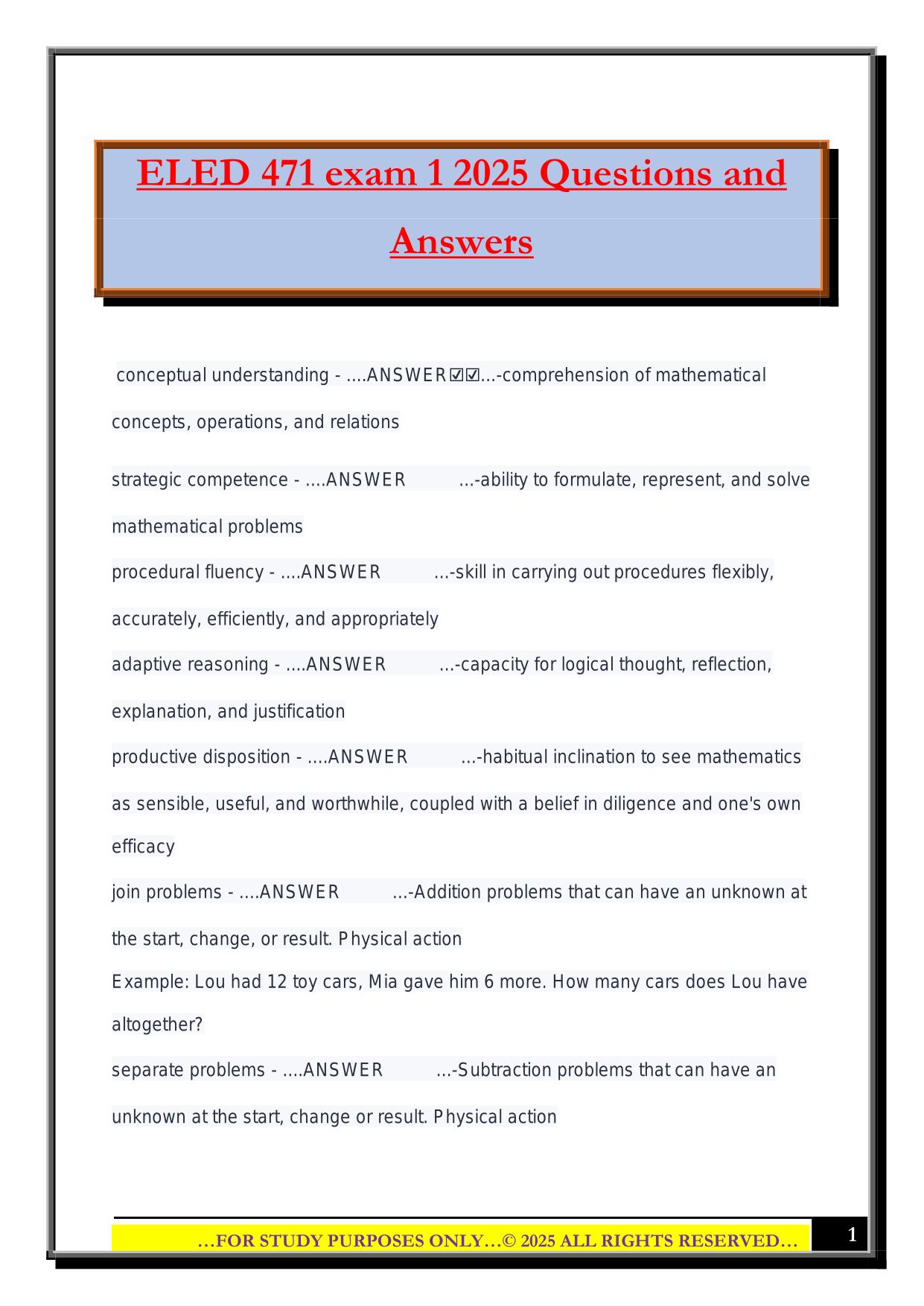 ELED 471 exam 1 2025 Questions and Answers