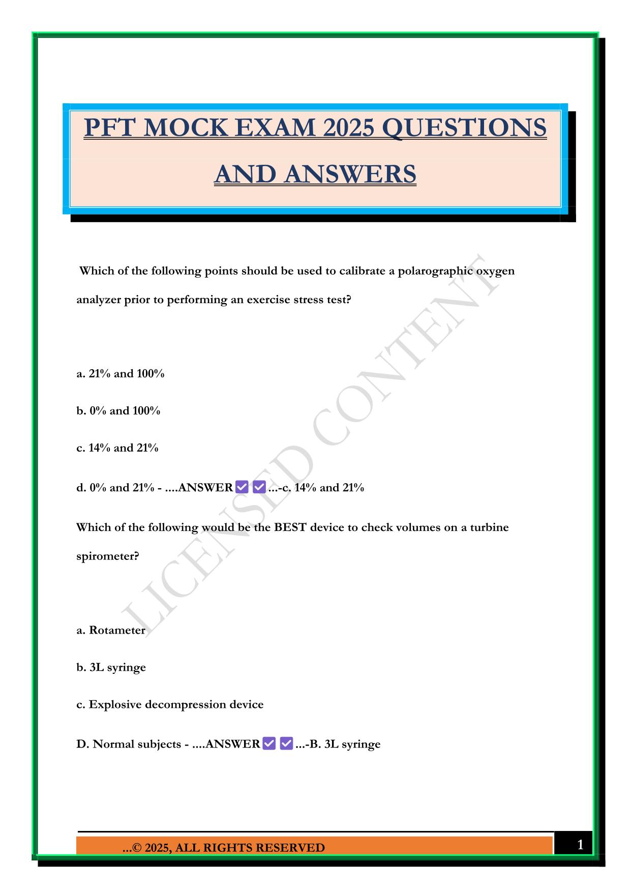 PFT MOCK EXAM 2025 QUESTIONS AND ANSWERS