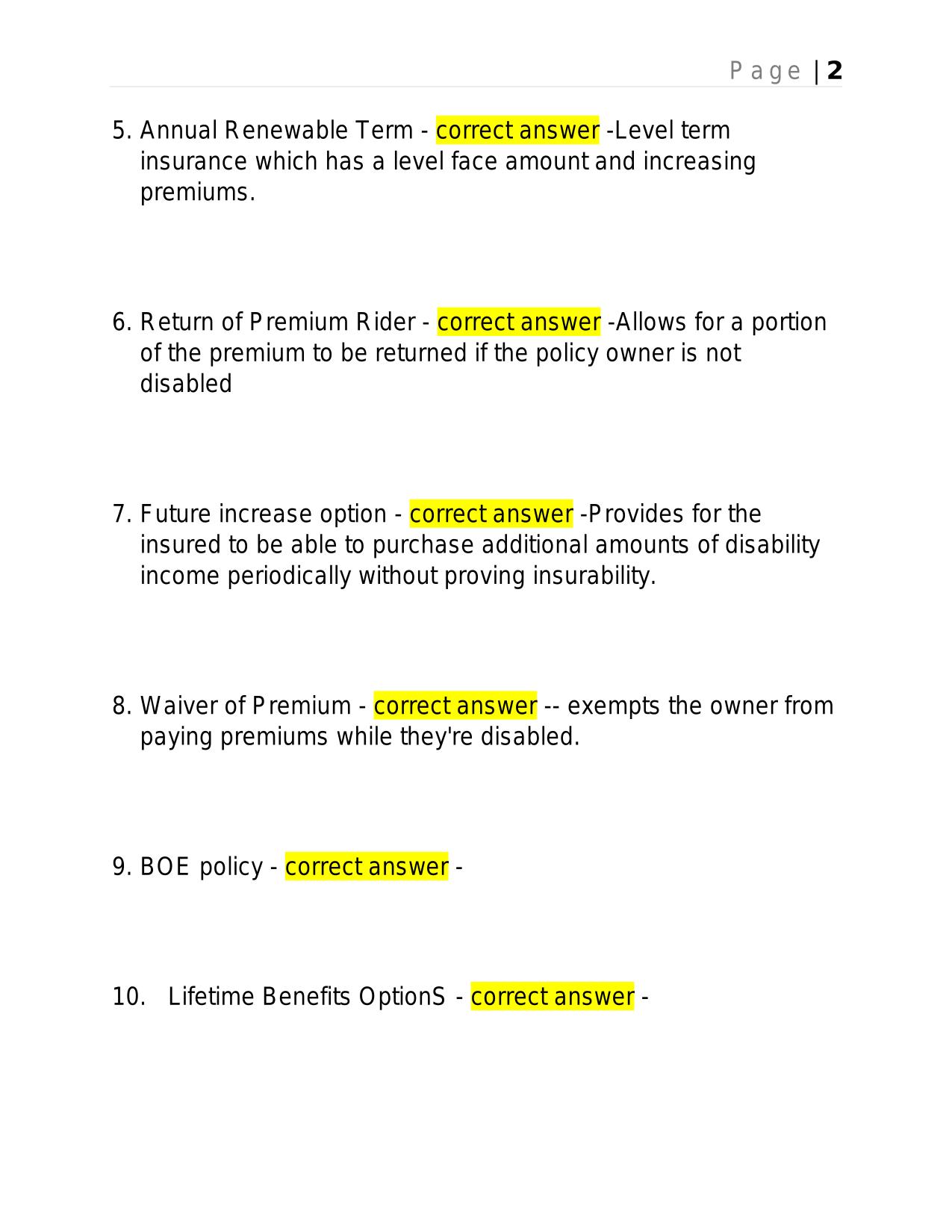 FLORIDA HEALTH 240 INSURANCE BRAND NEW ACTUAL EXAM WITH ANSWERS.