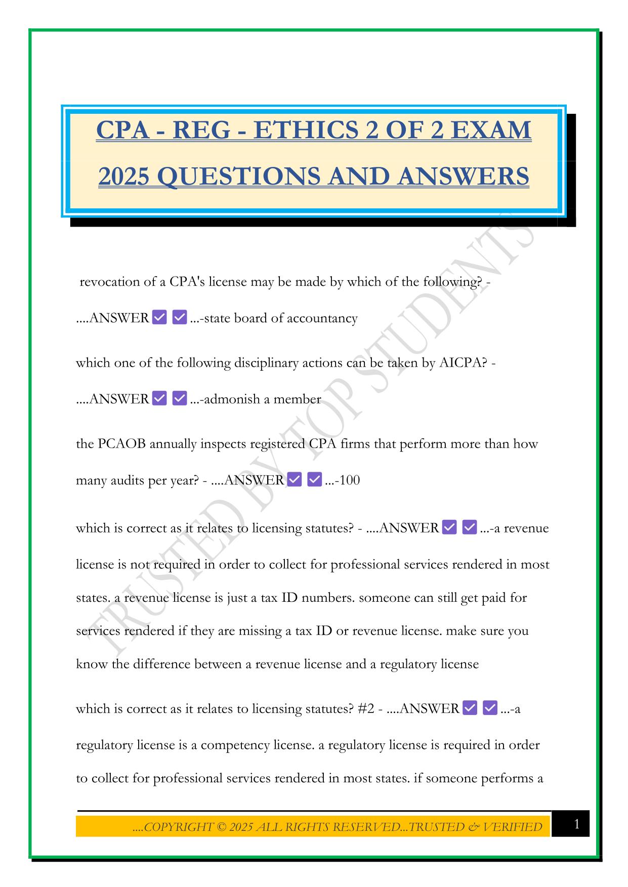 AICPA Bundled Exams Questions and Answers |100% Pass |Verified and Updated