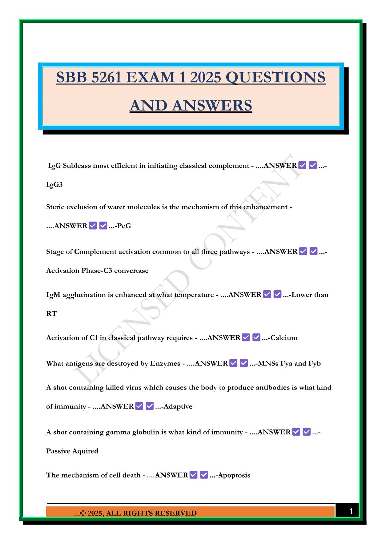 SBB 5261 EXAM 1 2025 QUESTIONS AND ANSWERS