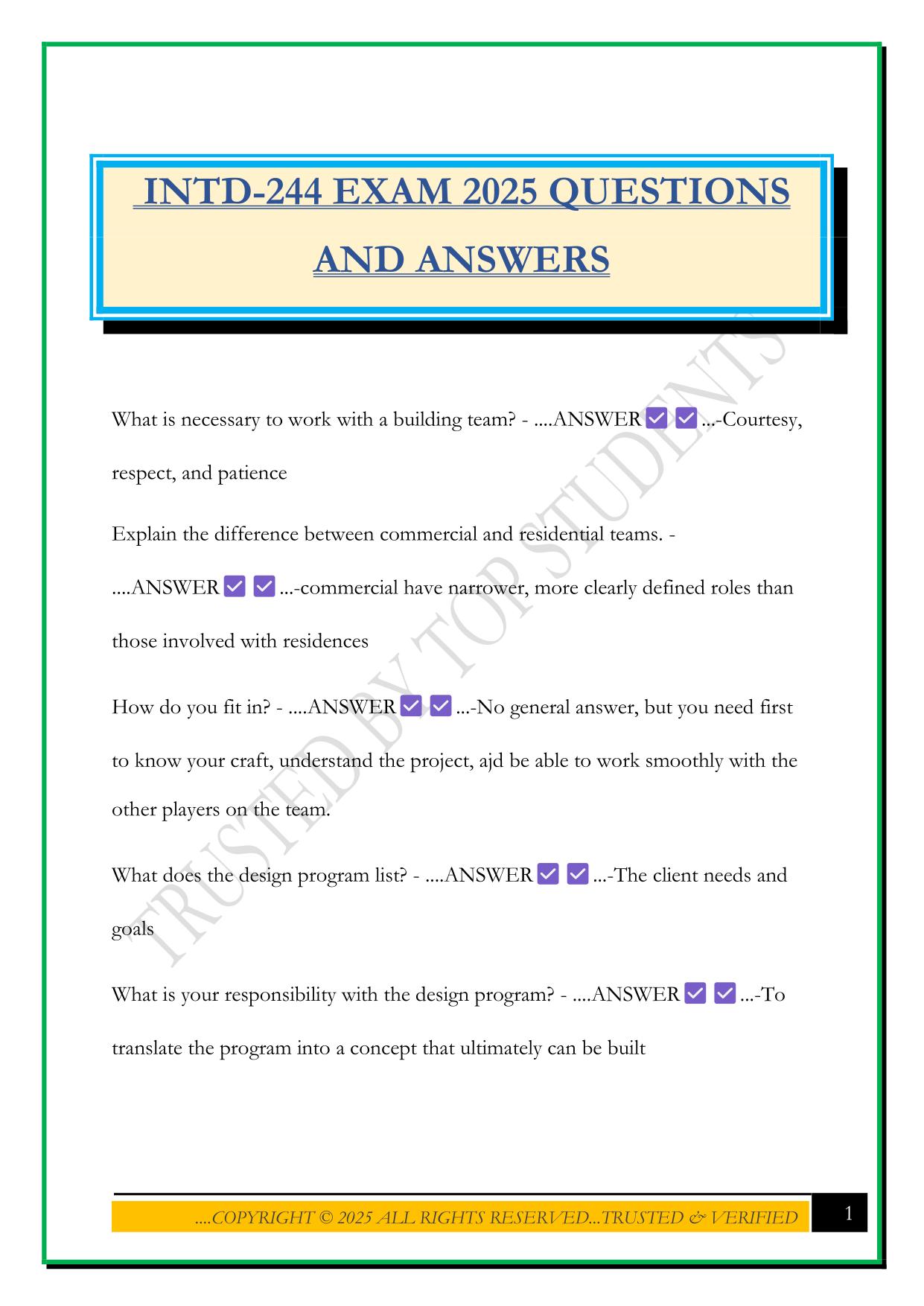 INTD-244 EXAM 2025 QUESTIONS AND ANSWERS