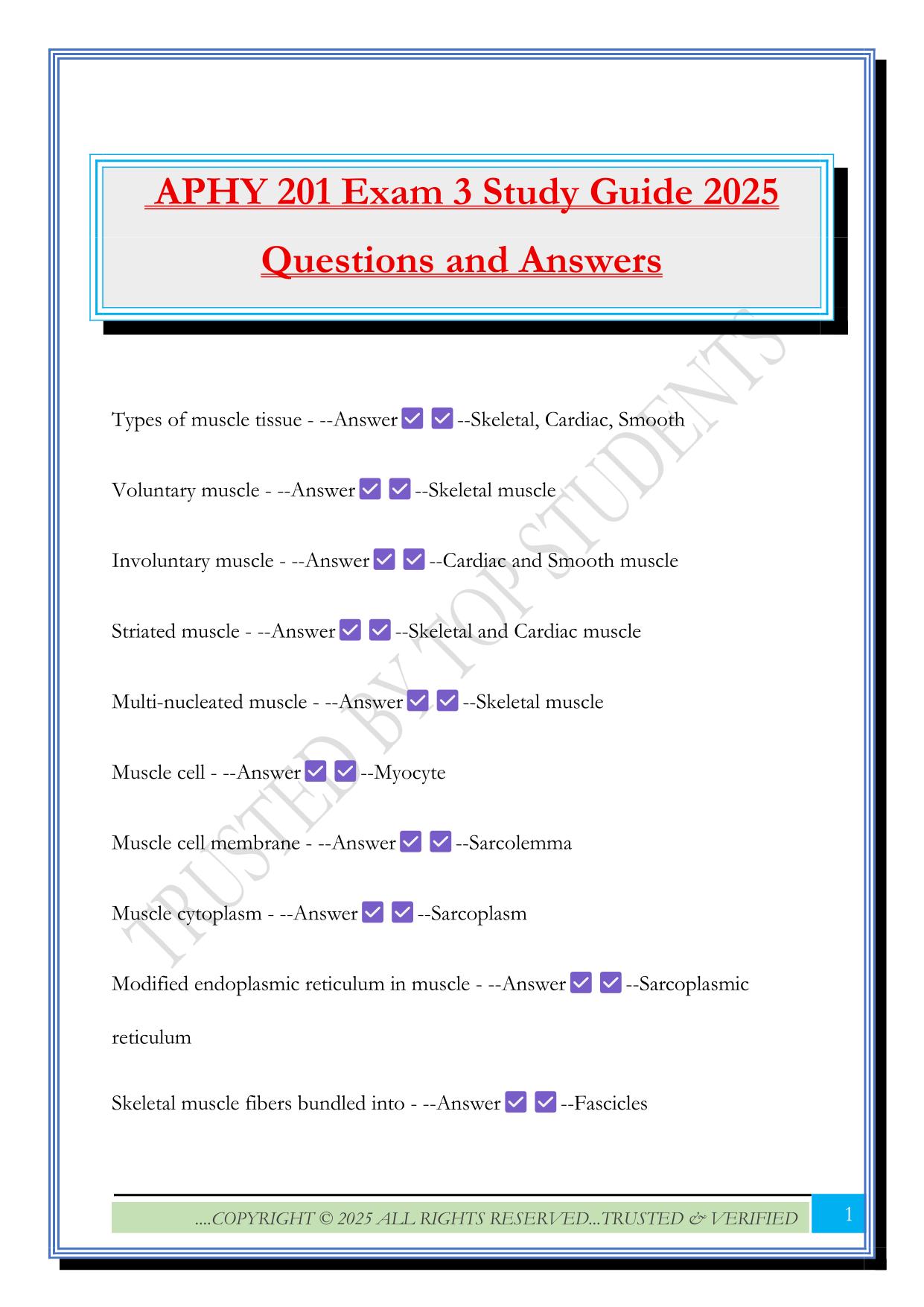 APHY 201 Exam 3 Study Guide 2025 Questions and Answers