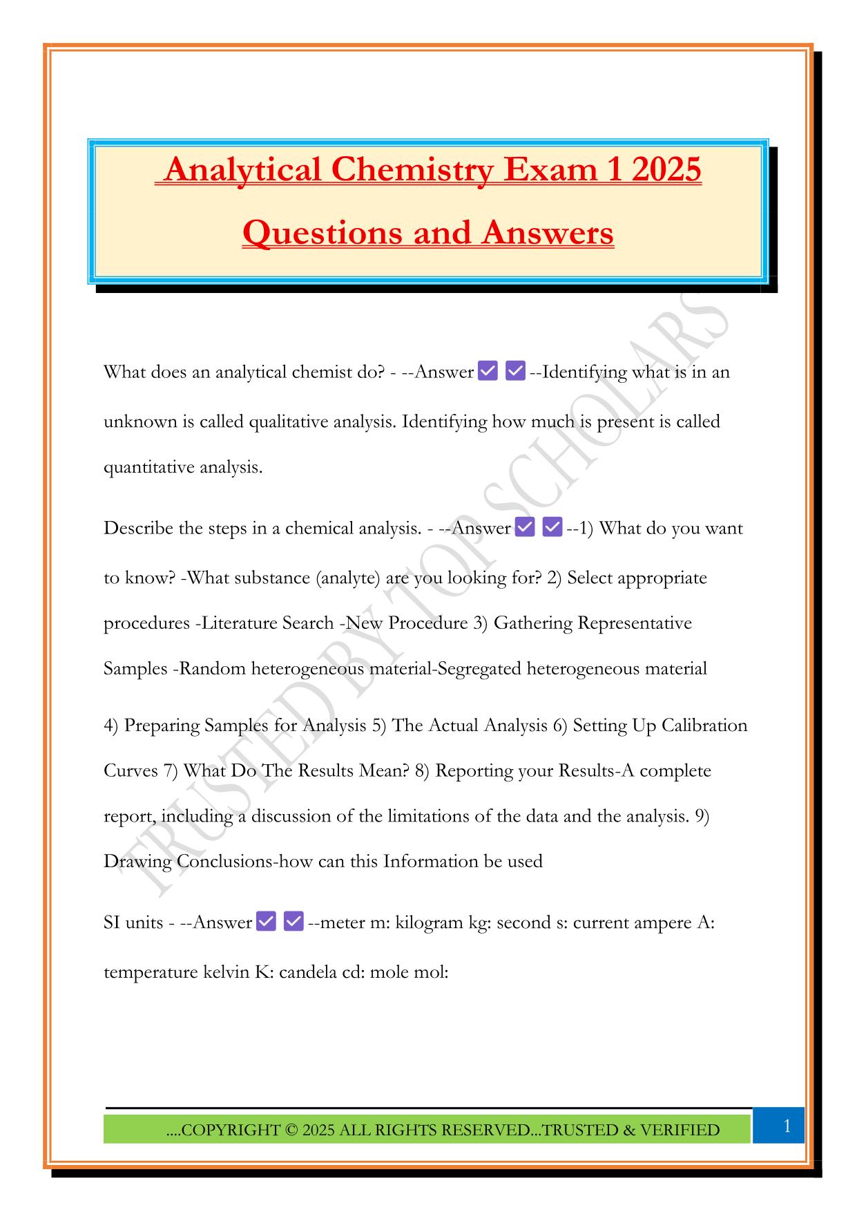 Analytical Chemistry Fall 2025 Bundled Exams Questions and Answers |100% Pass Verified and Updated