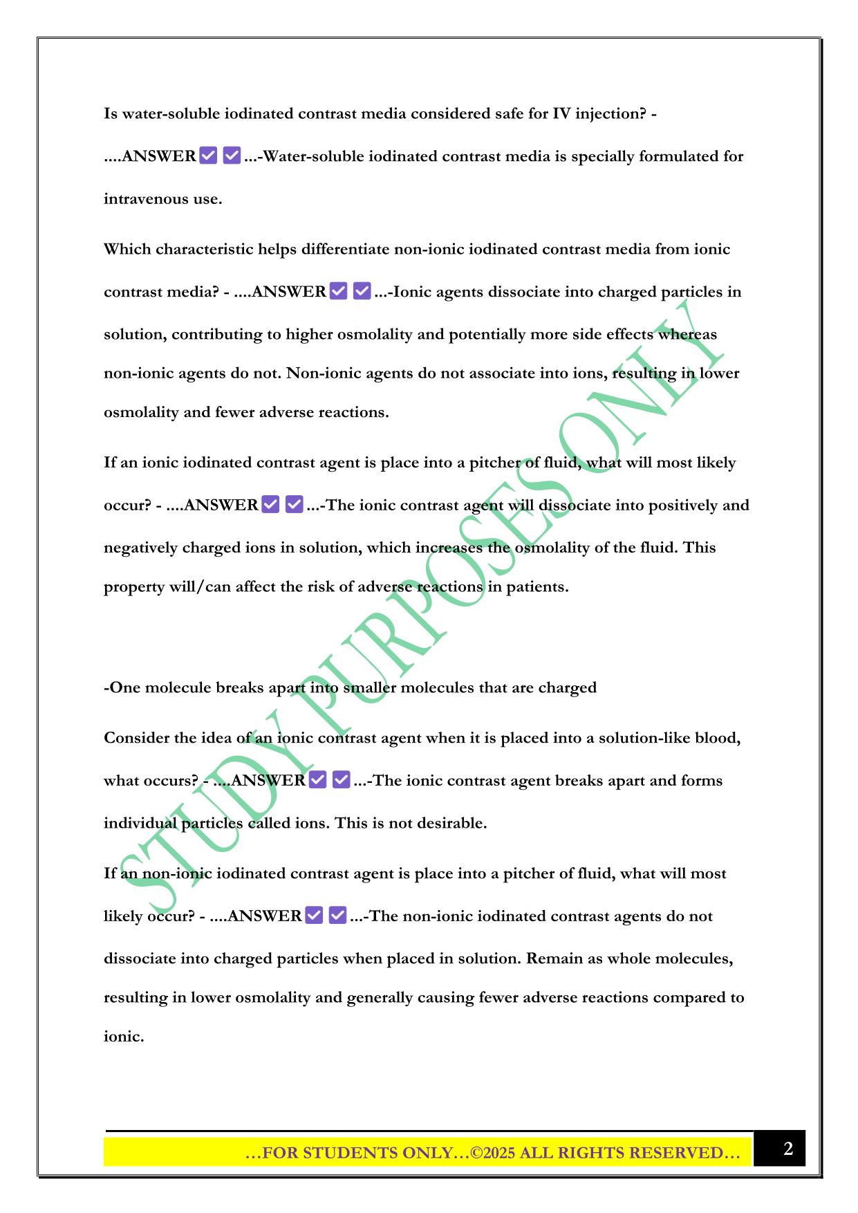 RTBC- IV Contrast Properties Exam 2025 Questions and Answers