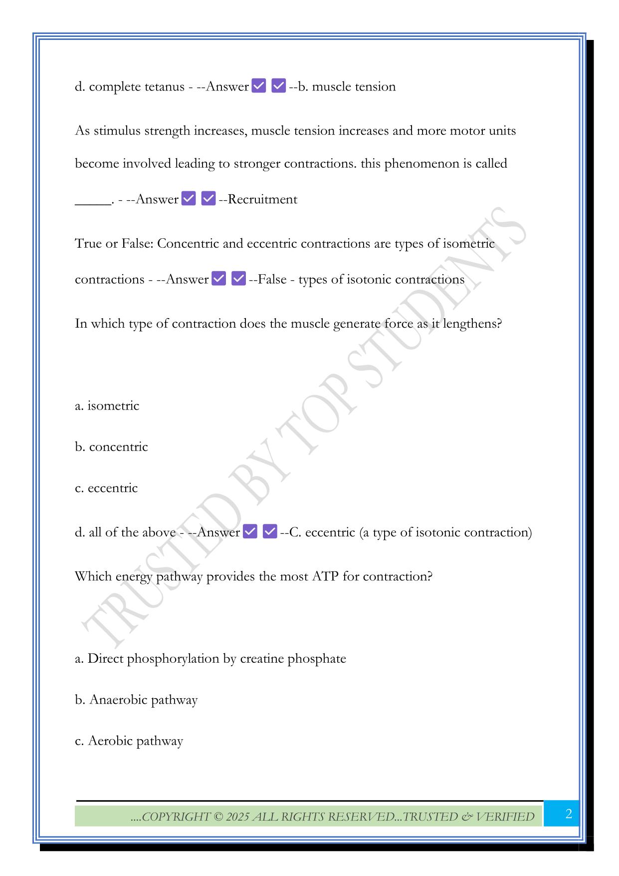 APHY 201 - Exam 3 Study Questions with Correct Answers