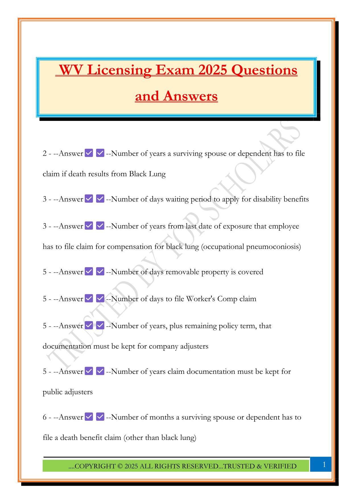 WV Licensing Exam 2025 Questions and Answers