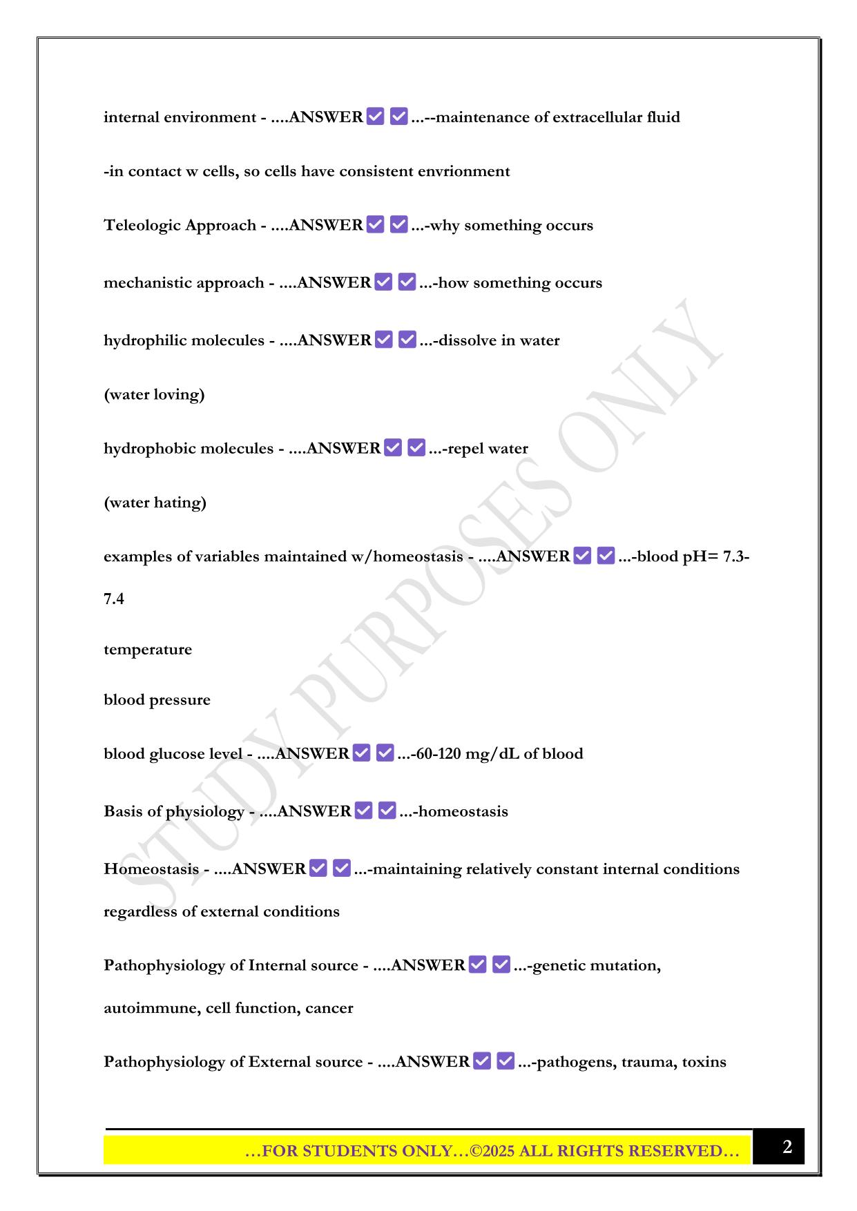 IUPUI PHYSIOLOGY EXAM 1, PART 1 2025 QUESTIONS AND ANSWERS