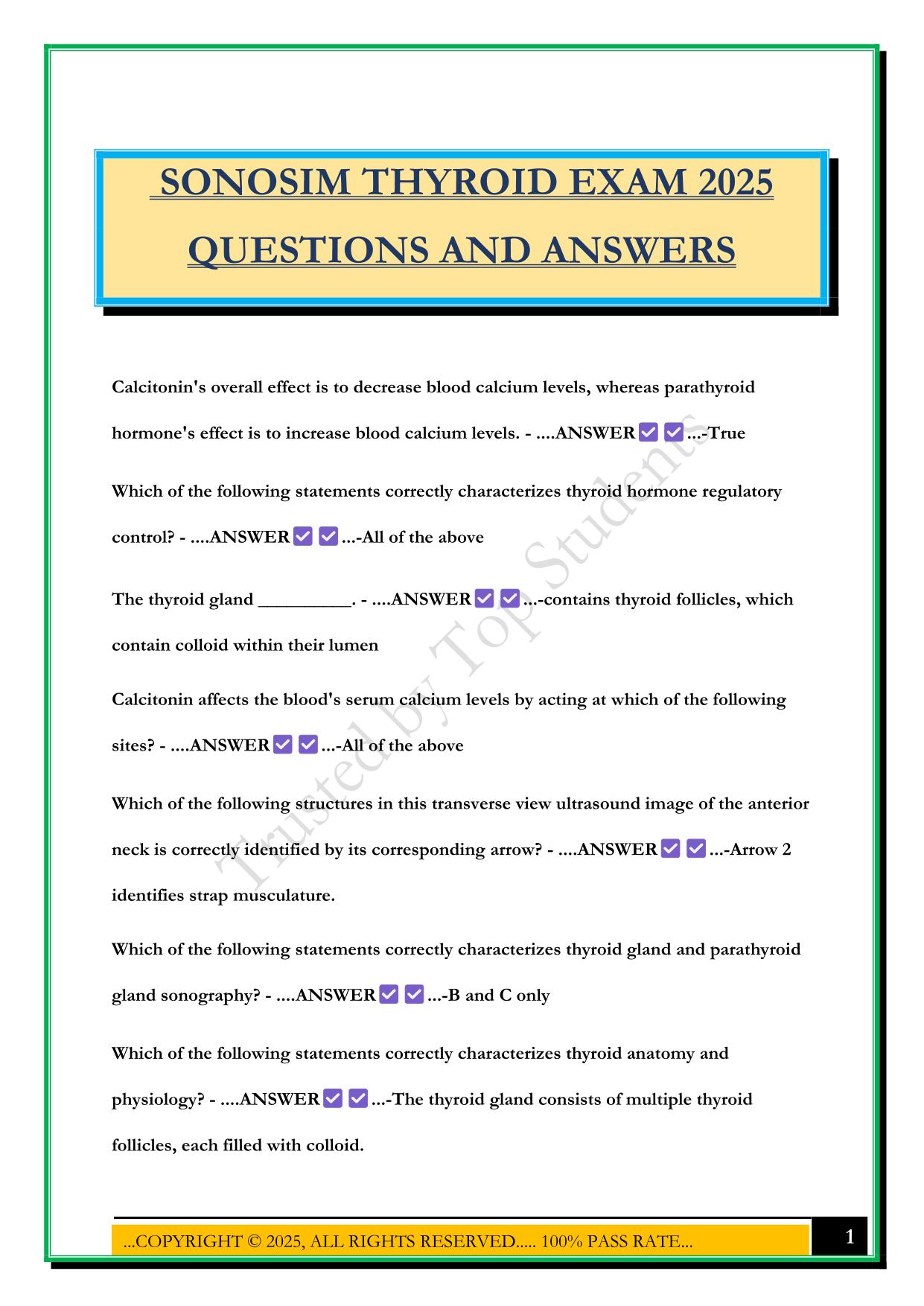 SONOSIM THYROID EXAM 2025 QUESTIONS AND ANSWERS