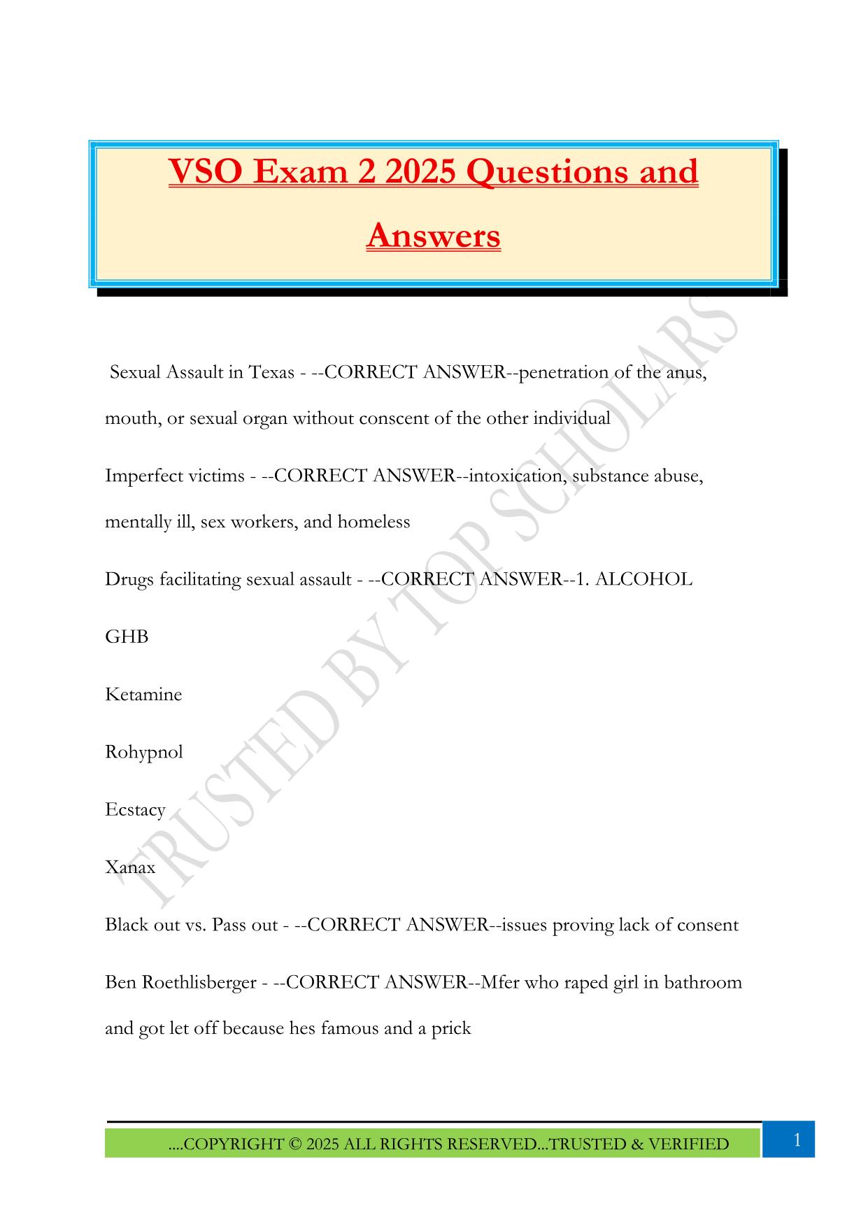 VSO Exam 2 2025 Questions and Answers