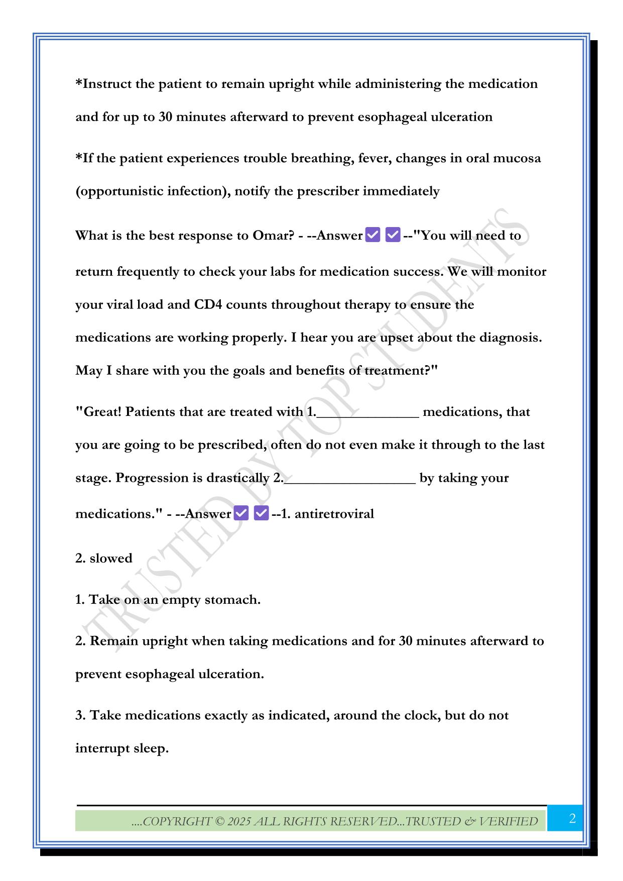 Nursing Application: Antivirals: HIV Infection and AIDS Exam 2025 Questions and Answers