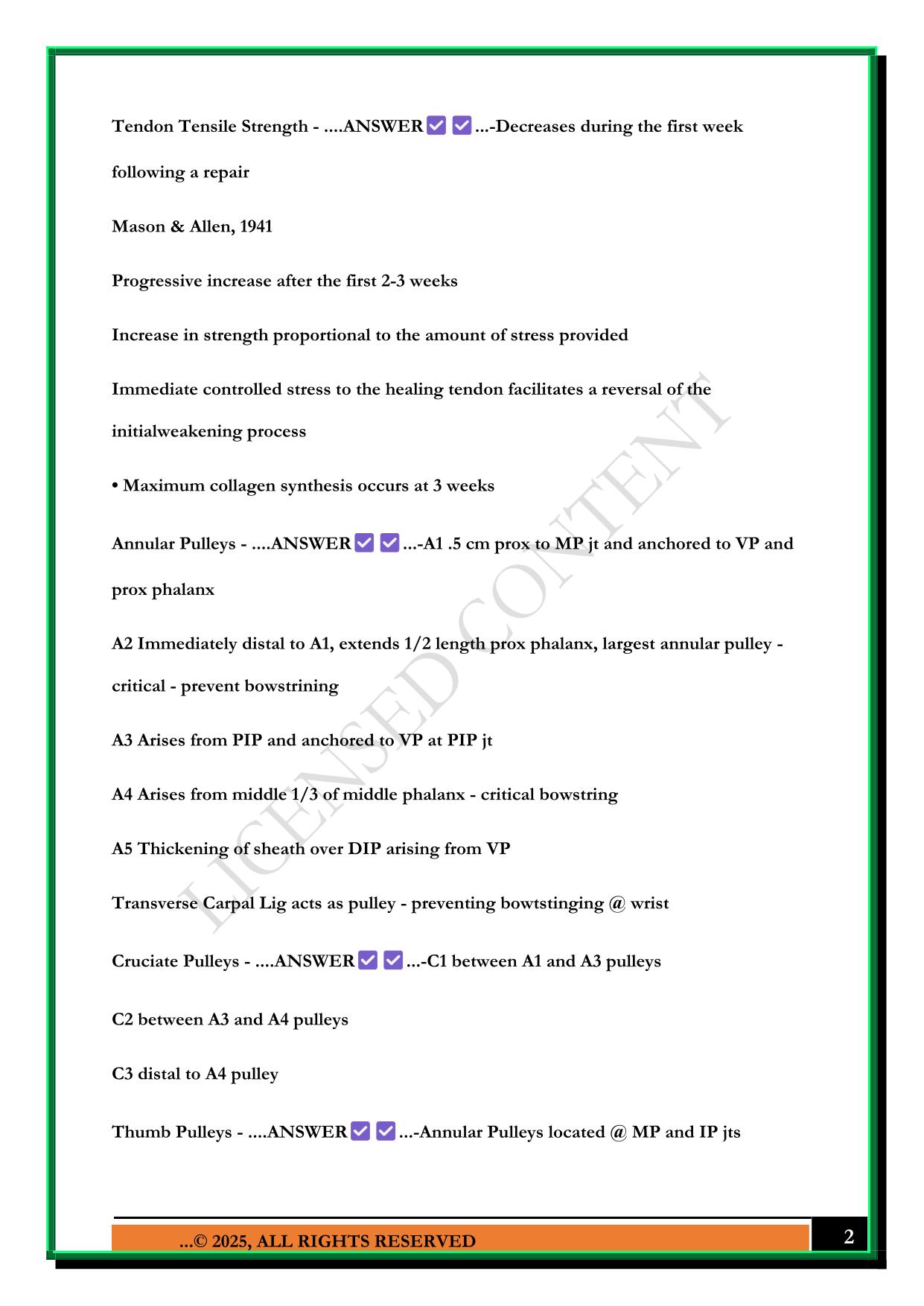 FLEXOR TENDON CHT EXAM 2025 QUESTIONS AND ANSWERS