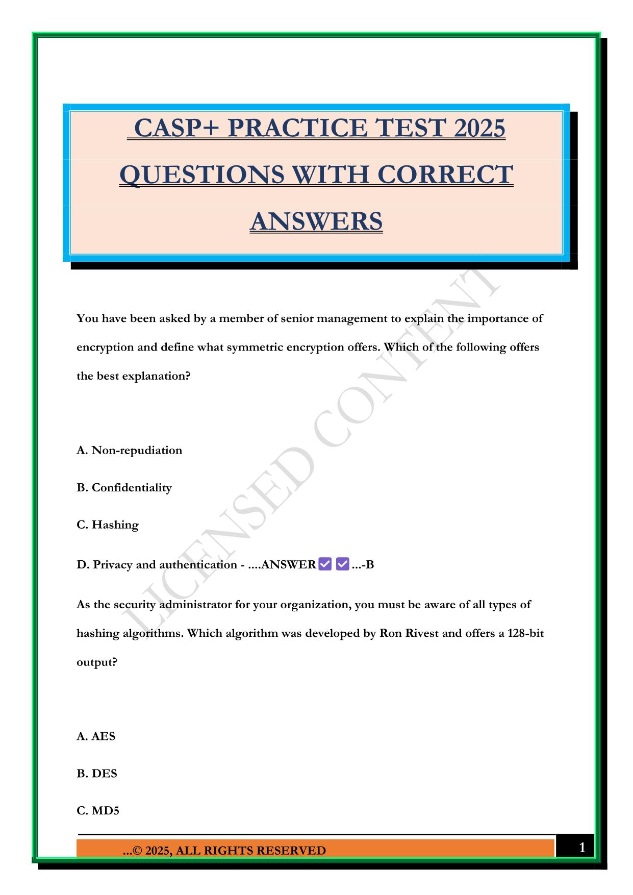 CASP+ PRACTICE TEST 2025 QUESTIONS WITH CORRECT ANSWERS