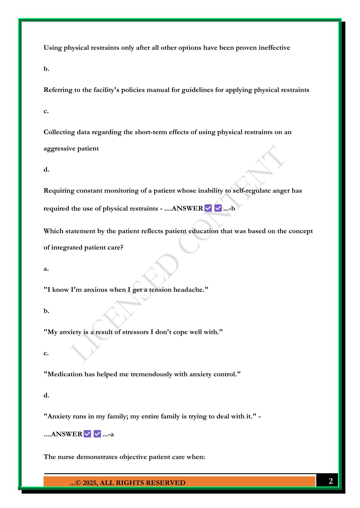 MN663 MENTAL HEALTH FINAL EXAM 2025 QUESTIONS AND ANSWERS