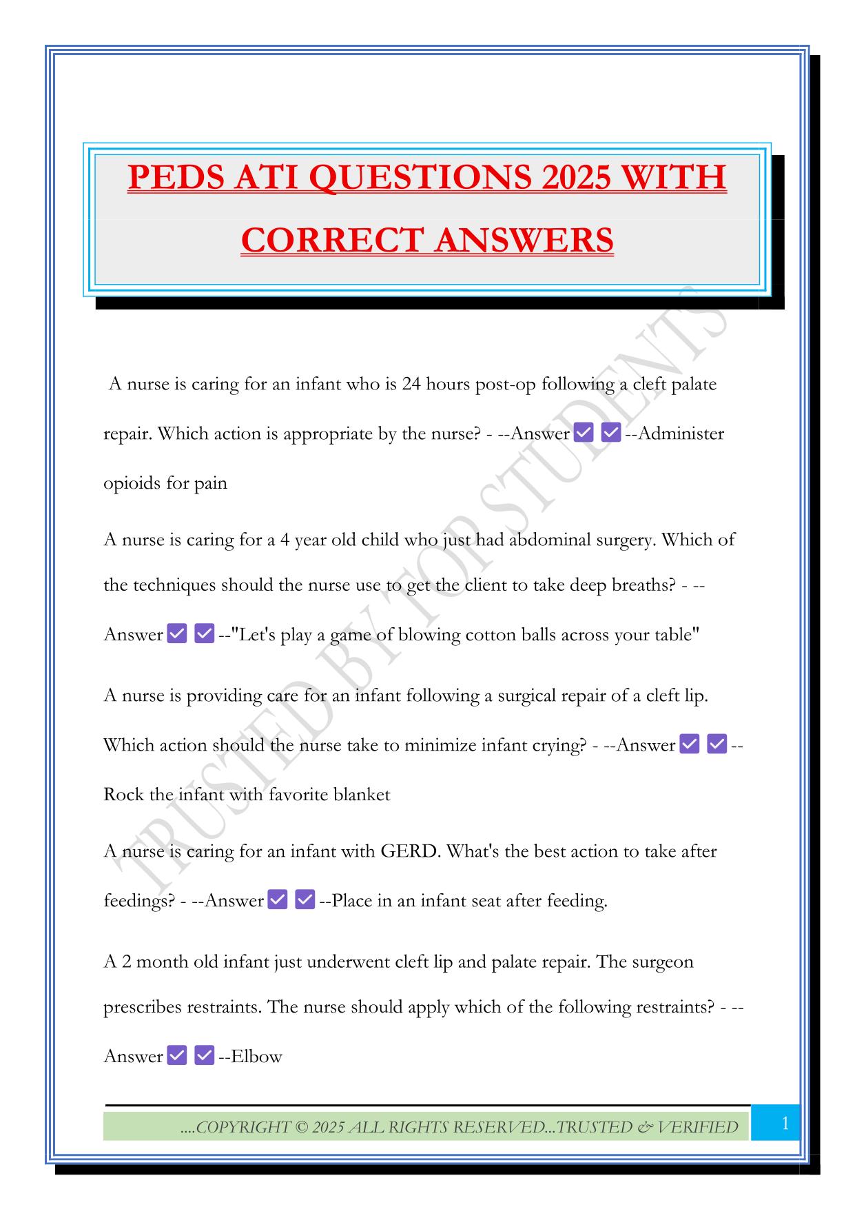 PEDS ATI QUESTIONS 2025 WITH CORRECT ANSWERS