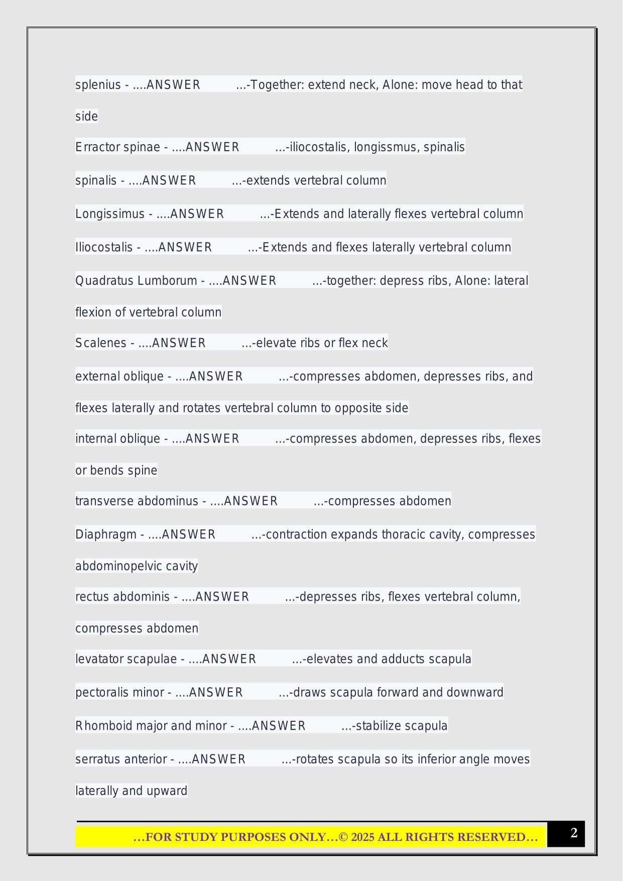 IUPUI Anatomy Exam 3 2025 Questions and Answers