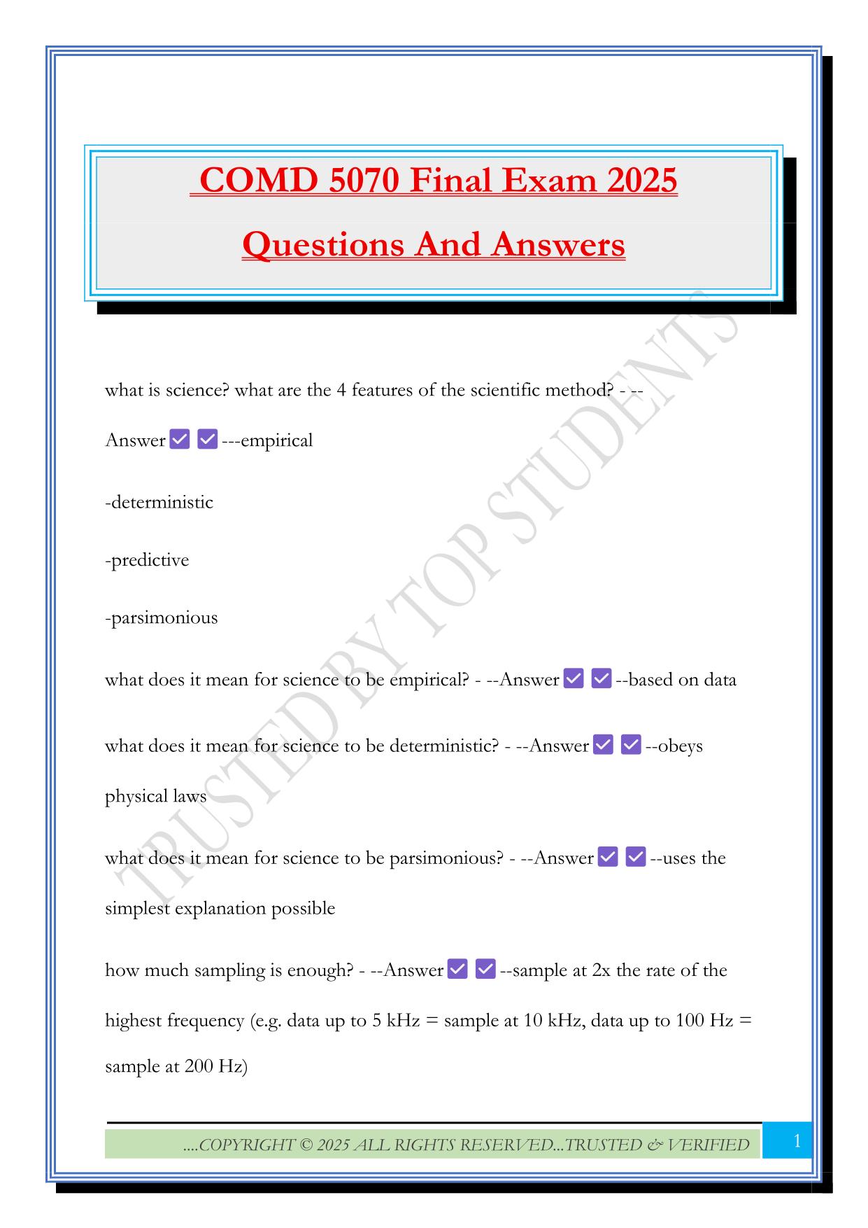 COMD 5070 Final Exam 2025 Questions And Answers