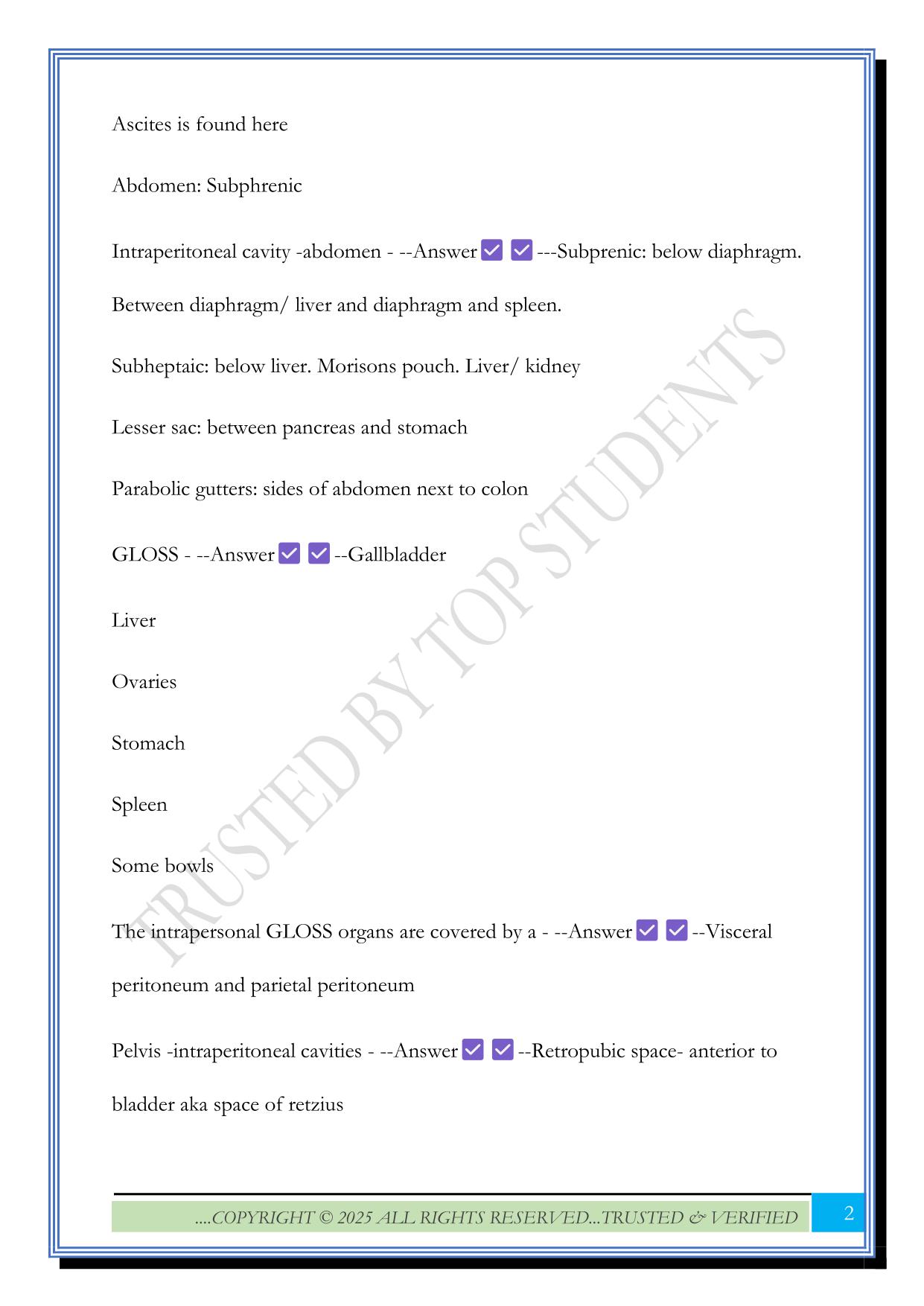 Abdomen Review 2025 Questions and Answers