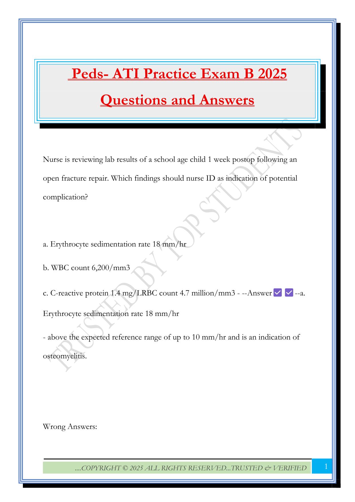 Peds- ATI Practice Exam B 2025 Questions and Answers