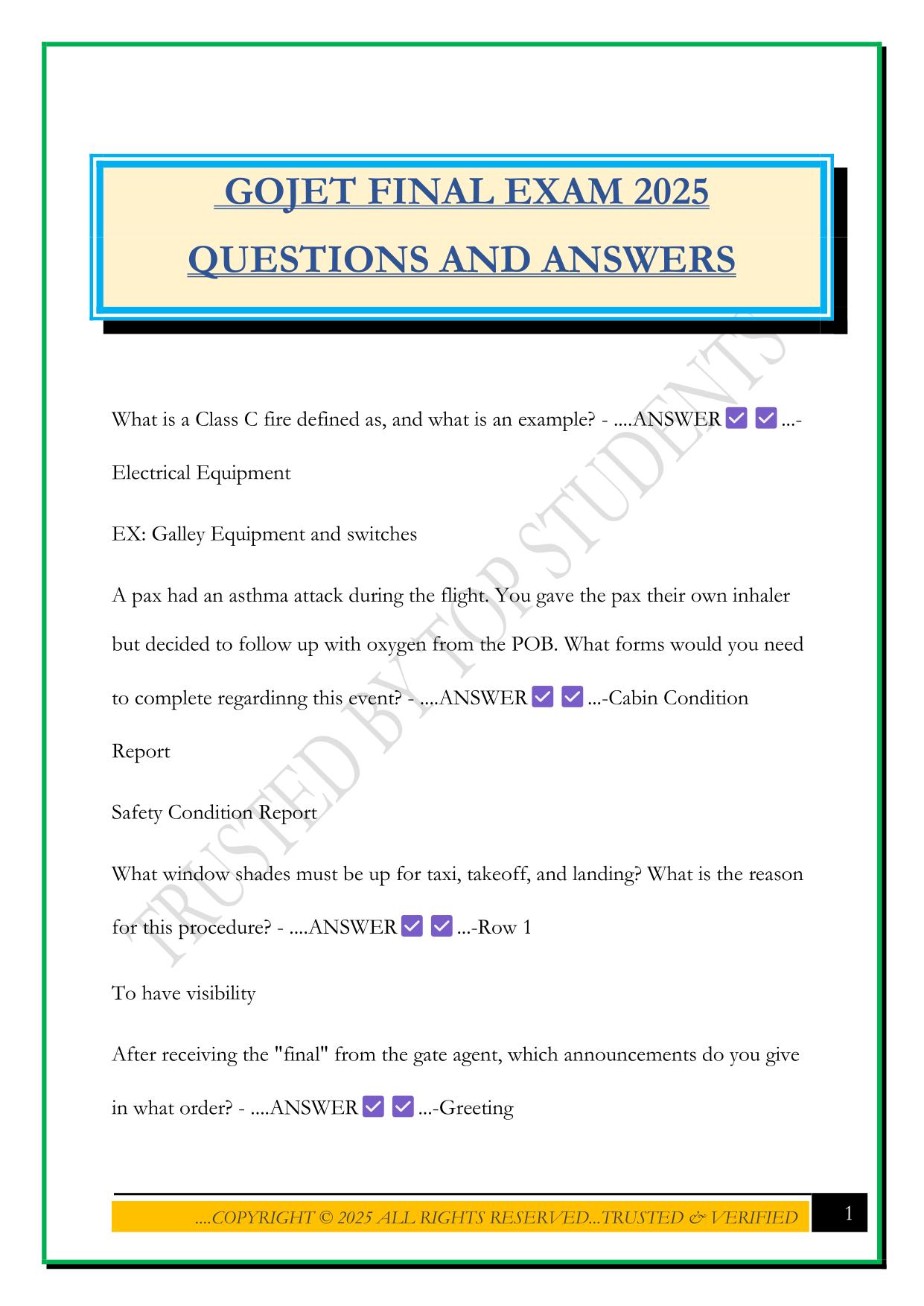 GOJET FINAL EXAM 2025 QUESTIONS AND ANSWERS