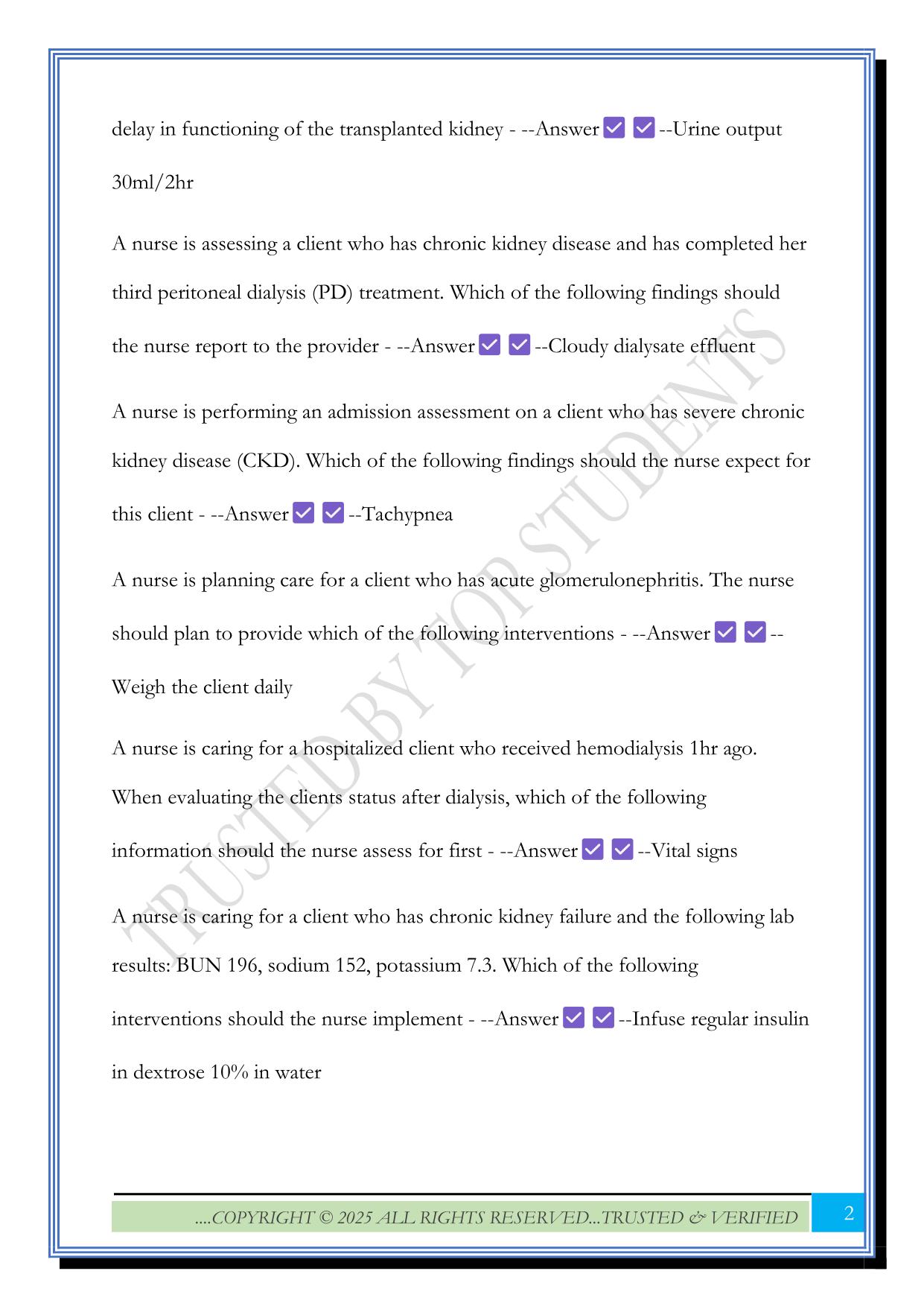 Targeted Med/Surg. Renal, Urinary Exam 2025 Questions and Answers
