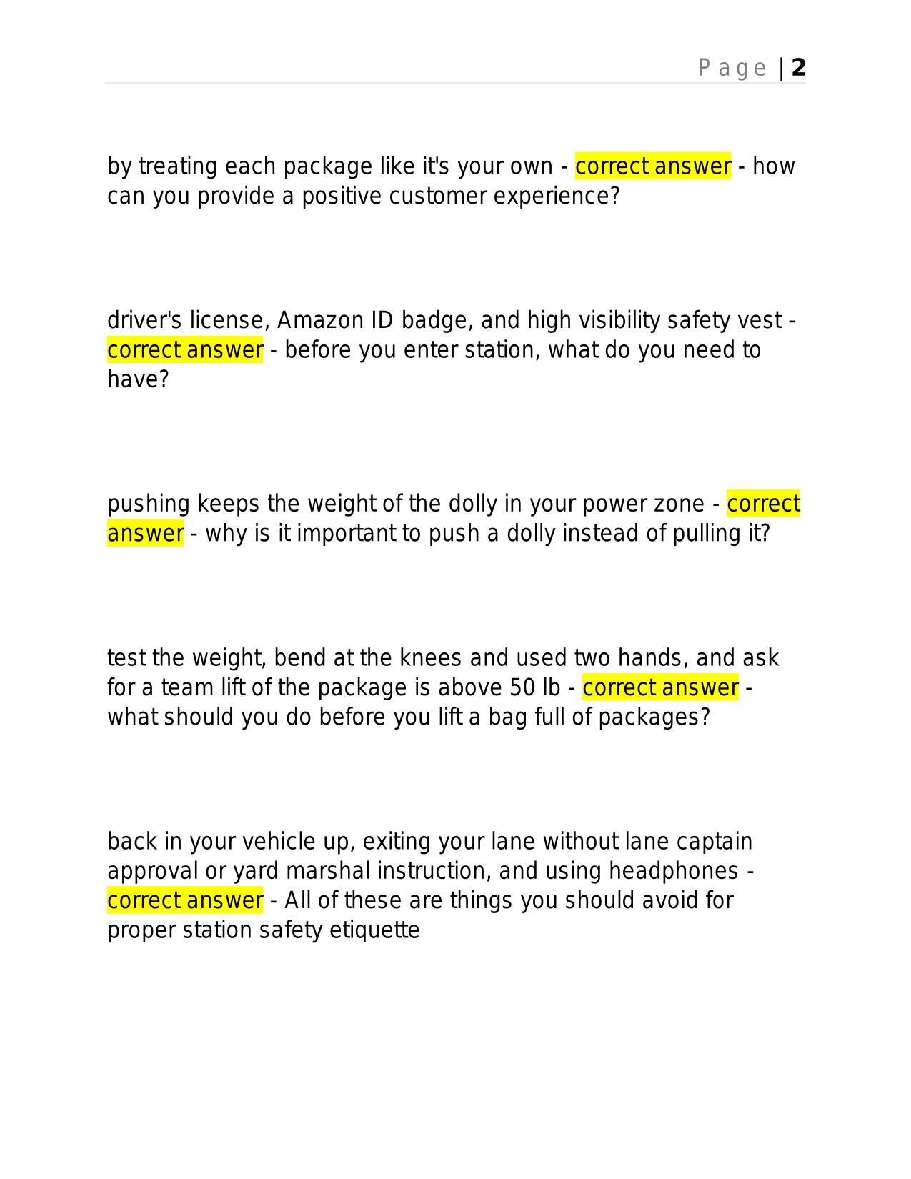 AMAZON DRIVER TRAINING EXAM 2025 QUESTIONS AND ANSWERS.