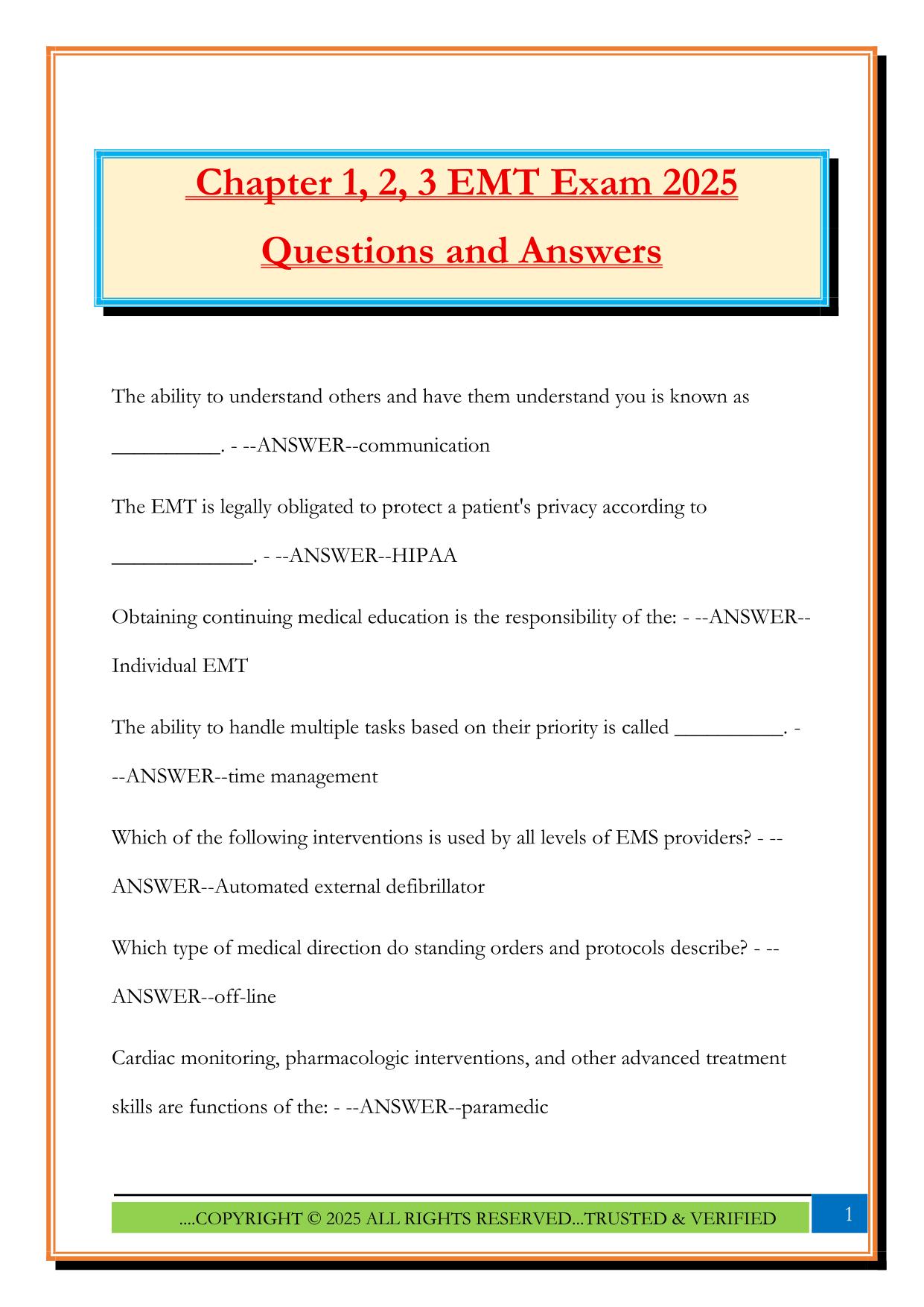EMT Fall 2025 Bundled Exams Questions and Answers |100% Pass Updated & Verified