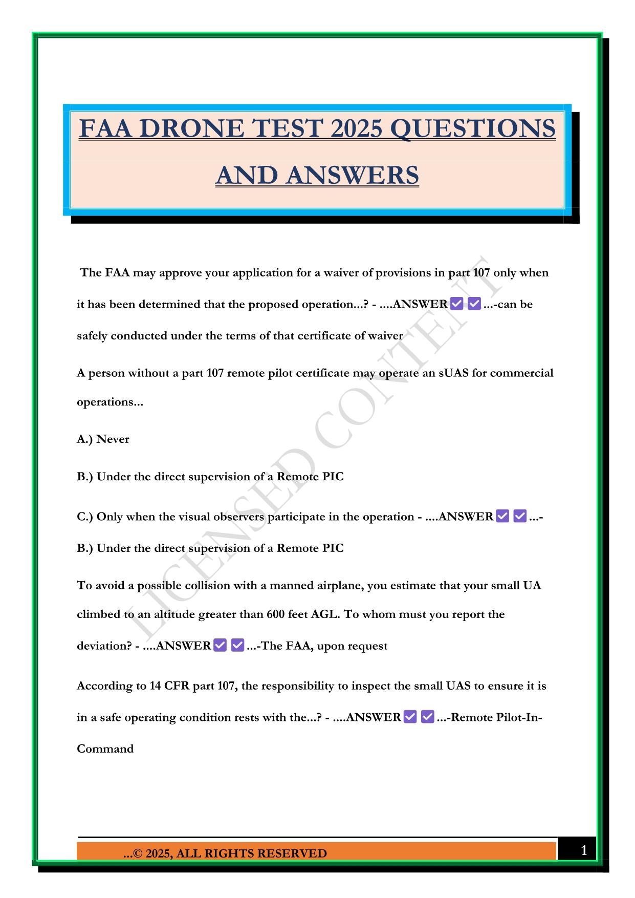 FAA DRONE TEST 2025 QUESTIONS AND ANSWERS