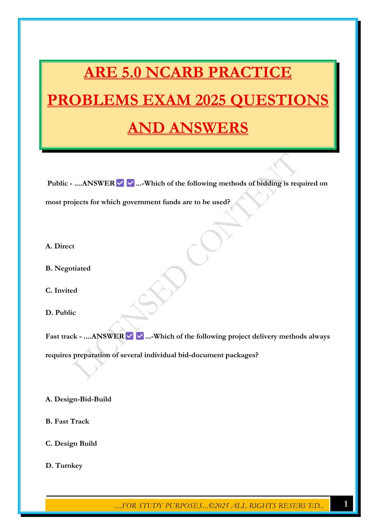 ARE 5.0 NCARB PRACTICE PROBLEMS EXAM 2025 QUESTIONS AND ANSWERS